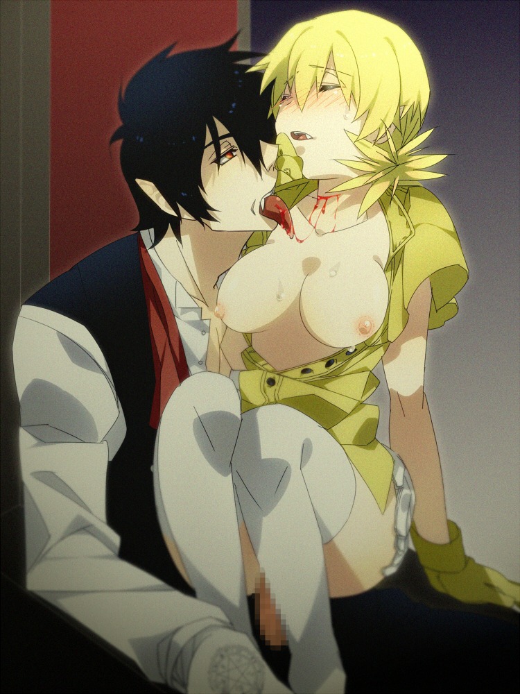 alucard_(hellsing) blonde_hair blood breasts censored female hellsing misaka_(missa) red_eyes rule34 seras_victoria thighhighs vampire white_legwear white_thighhighs