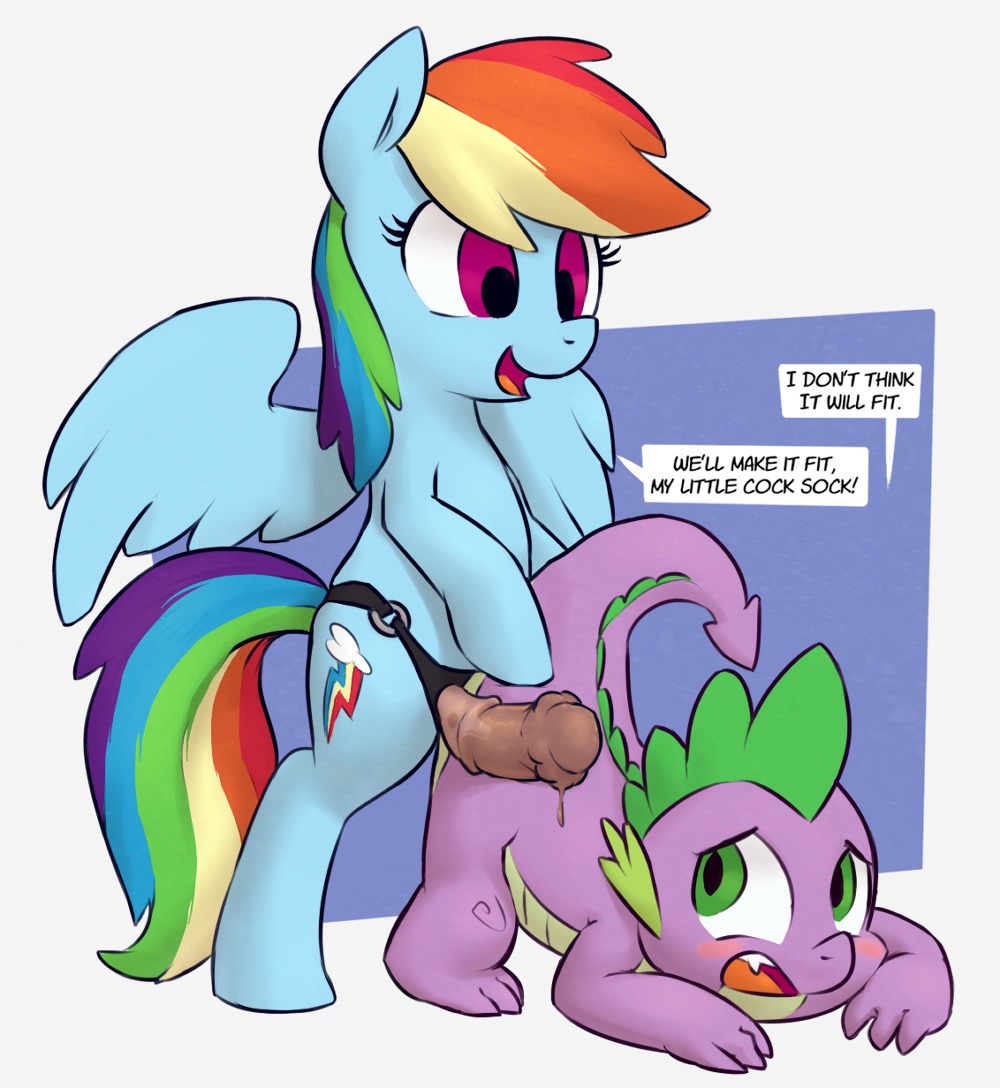 2013 blue_body blue_feathers blue_fur blush cutie_mark dialogue dildo dragon duo e621 english_text equid equine feathered_wings feathers female feral friendship_is_magic fur green_eyes hair hasbro imminent_pegging imminent_sex male male/female mammal multicolored_hair multicolored_tail my_little_pony mythological_creature mythological_equine mythological_scalie mythology pegasus ponchuzn purple_eyes rainbow_dash_(mlp) rainbow_hair rainbow_tail scalie sex_toy spike_(mlp) strapon tail text wings