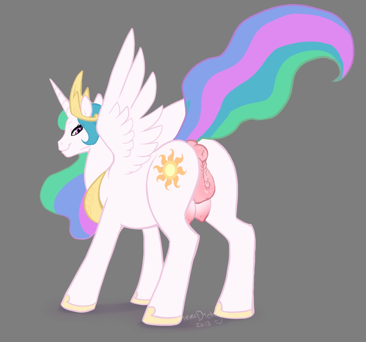 2013 alpha_channel anatomically_correct anatomically_correct_genitalia anatomically_correct_vulva animal_genitalia animal_vulva anus blue_hair breasts butt crown e621 equid equine equine_genitalia equine_vulva feathered_wings feathers female feral friendship_is_magic genitals green_hair hair hasbro headgear hi_res hooves horn long_hair looking_at_viewer looking_back mammal multicolored_hair my_little_pony mythological_creature mythological_equine mythology nude pink_hair presenting presenting_hindquarters presenting_vulva princess princess_celestia_(mlp) puffy_anus purple_eyes raised_tail revadiehard royalty simple_background smile solo standing tail teats transparent_background vulva white_body white_feathers white_skin winged_unicorn wings