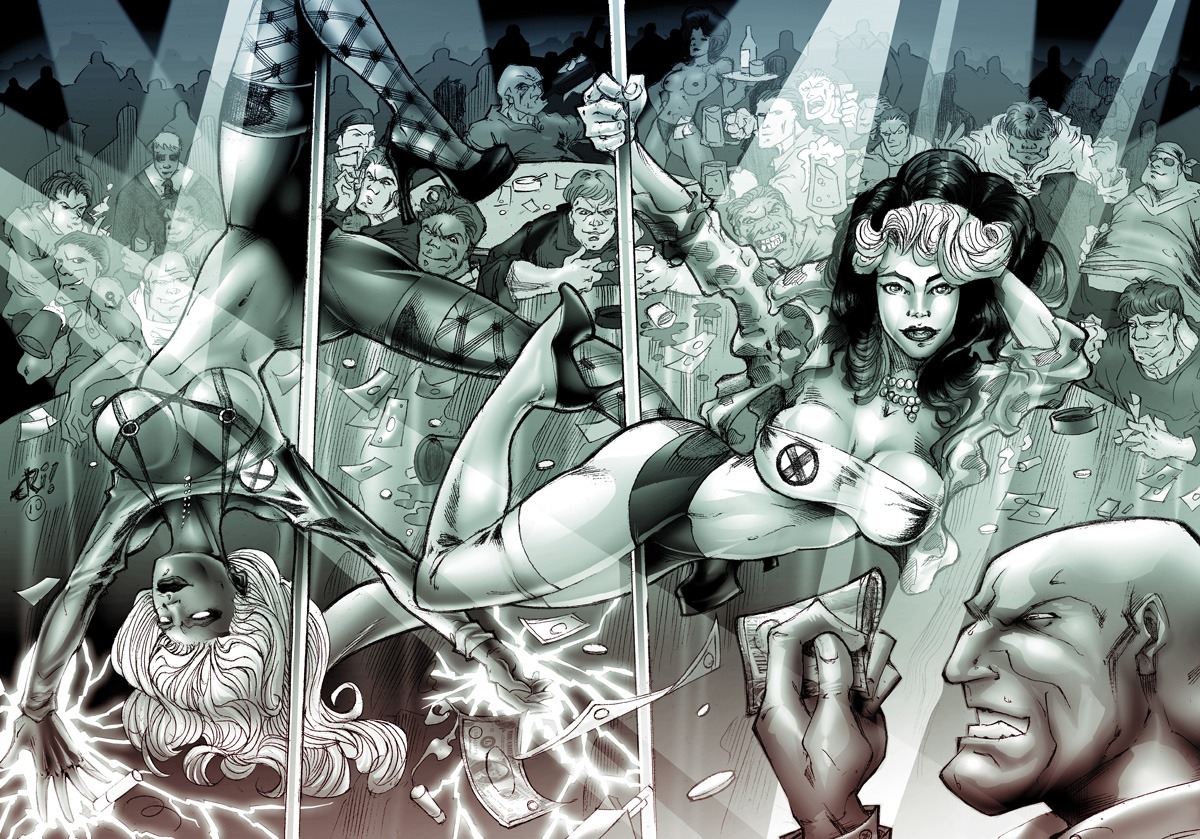 2010 anna_marie erivelto_cana_bueno female fishnets high_heels marvel marvel_comics monochrome ororo_munroe pole_dancing rogue_(x-men) rule34 stockings storm_(x-men) straight_hair stripper_pole thigh_highs thighhighs x-men