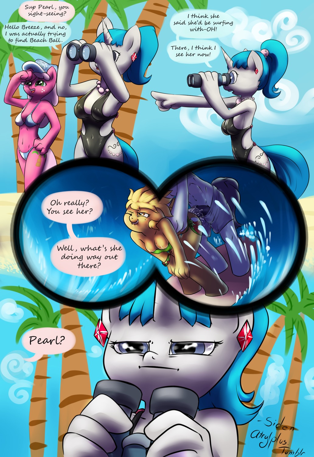 anthro anthrofied beach_ball_(character) binoculars breasts clothed clothing comic cutie_mark dialogue e621 earth_pony english_text equid equine erection exposed_breasts fan_character female genitals greeting hair hasbro hi_res horn horse jewelry male male/female mammal my_little_pony mythological_creature mythological_equine mythology nipples penis penis_poking_out plant pony sand sea sex swimwear tail text topless tree unicorn water wave wick_(artist) wood