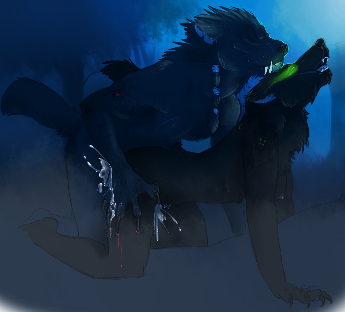 all_fours anthro blizzard_entertainment blood bodily_fluids braided_hair breasts canid canine canis claws cum cum_inside doggystyle duo e621 ear_piercing eyes_closed fangs female female_penetrated from_behind_position genital_fluids glowing glowing_eyes hair heart_symbol intraspecies kneeling male male/female male_penetrating male_penetrating_female mammal markings nipples open_mouth penetration piercing scratching sex simple_background tail tattoo teeth tribby warcraft werecanid werecreature worgen