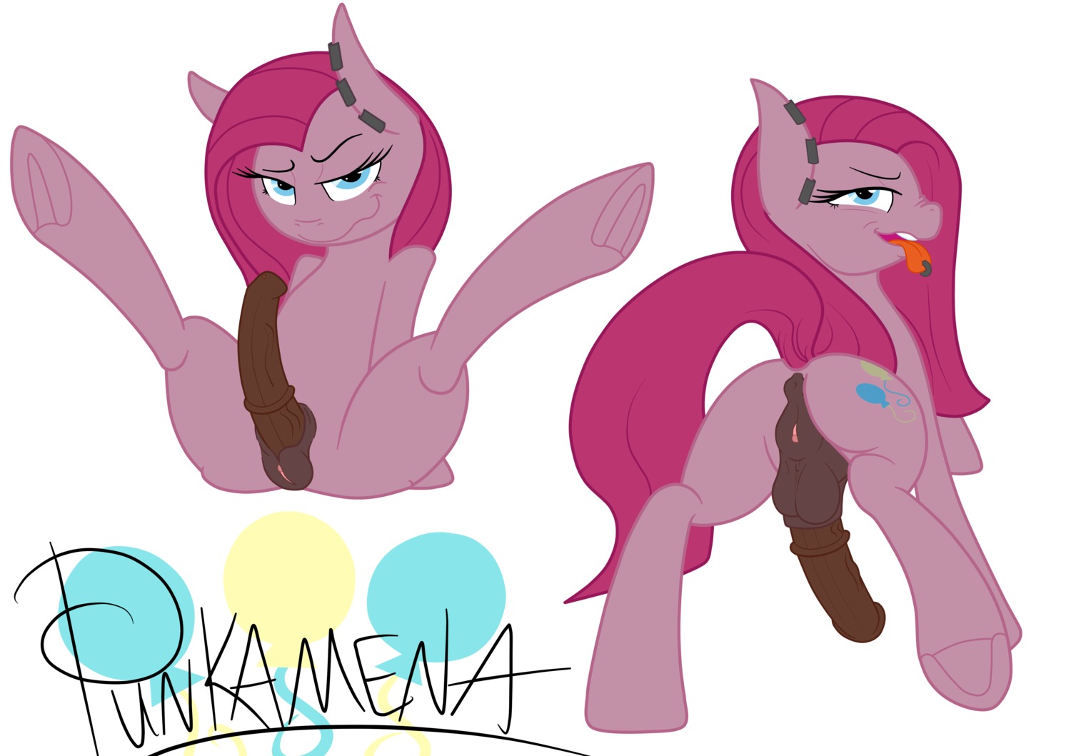 2013 absurd_res animal_genitalia animal_penis anus artist_collaboration backsack balls butt cutie_mark e621 ear_piercing earth_pony equid equine equine_genitalia equine_penis erection falord feral friendship_is_magic fur genitals hair hasbro herm herm_feral hi_res horse intersex intersex_feral looking_at_viewer looking_back mammal my_little_pony penis piercing pink_body pink_fur pink_hair pinkamena_(mlp) pinkie_pie_(mlp) pony presenting presenting_hindquarters raised_tail rawrcharlierawr ring_piercing simple_background smile solo spread_legs spreading tail tongue tongue_out tongue_piercing tongue_ring vein vulva white_background