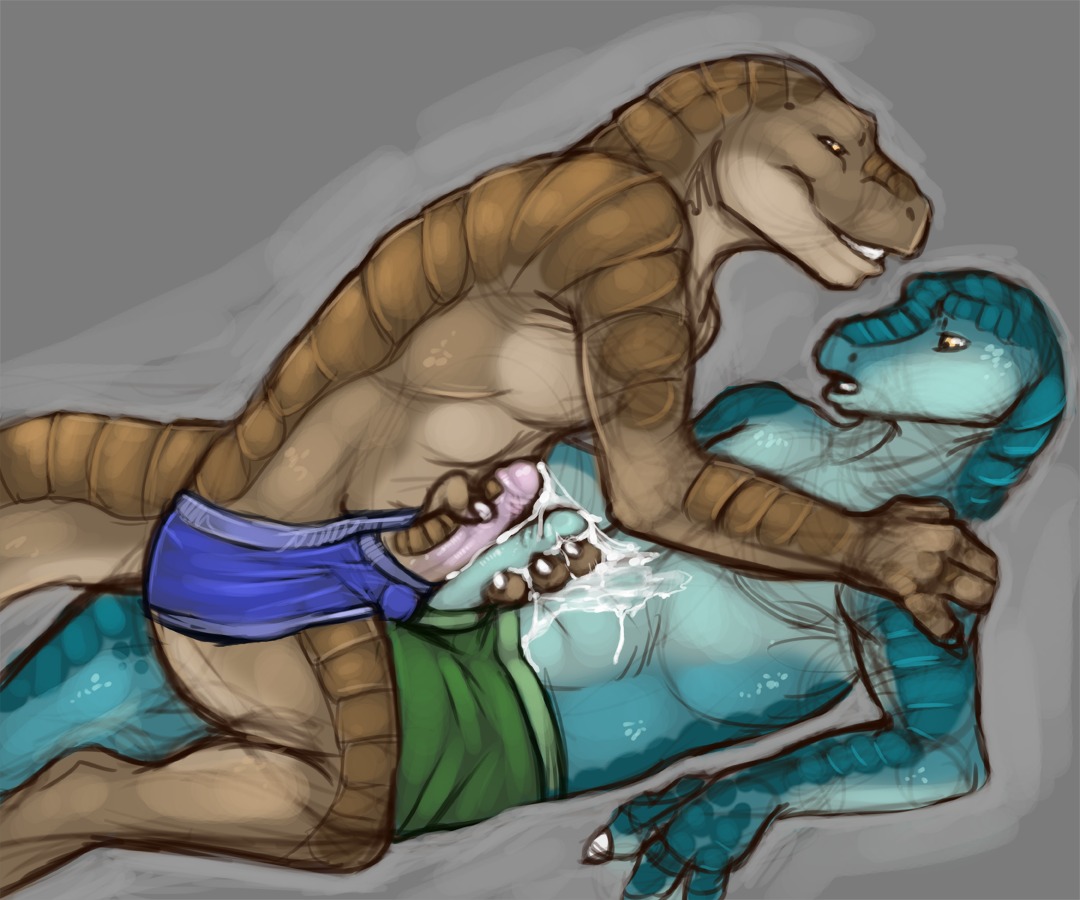 2010 6:5 amber_eyes anthro anthro_on_anthro balls bodily_fluids boxer_briefs boxers_(clothing) claws clothed clothing conditional_dnp cum cum_on_belly cum_on_body dinosaur duo e621 erection frottage genital_fluids genitals humanoid_genitalia humanoid_penis male male/male masturbation penile penile_masturbation penis penis_poking_out penis_through_fly penises_touching prehistoric_species reptile scalie sex tail tojo_the_thief topless underwear