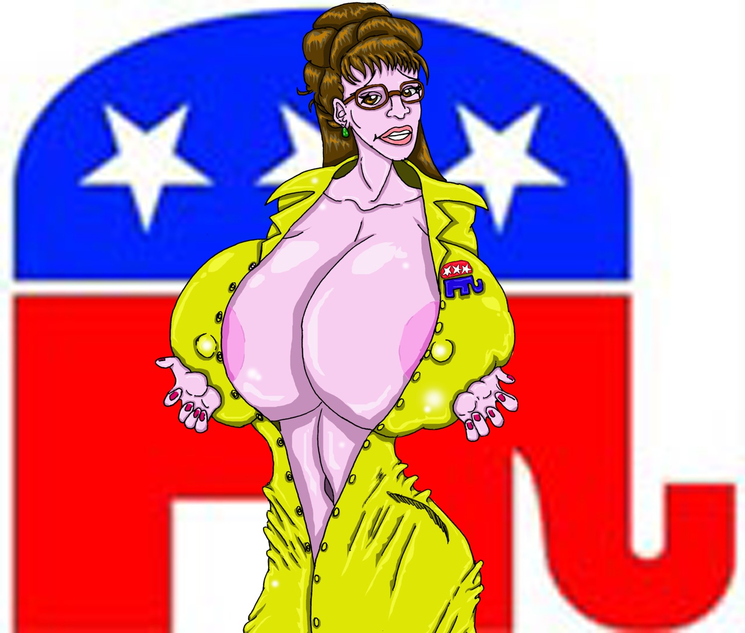 1girls april_o'neil_(cosplay) areolae cosplay female female_only human human_only navel nipples politics real_person republican rule34 sarah_palin solo teenage_mutant_ninja_turtles tmnt_1987