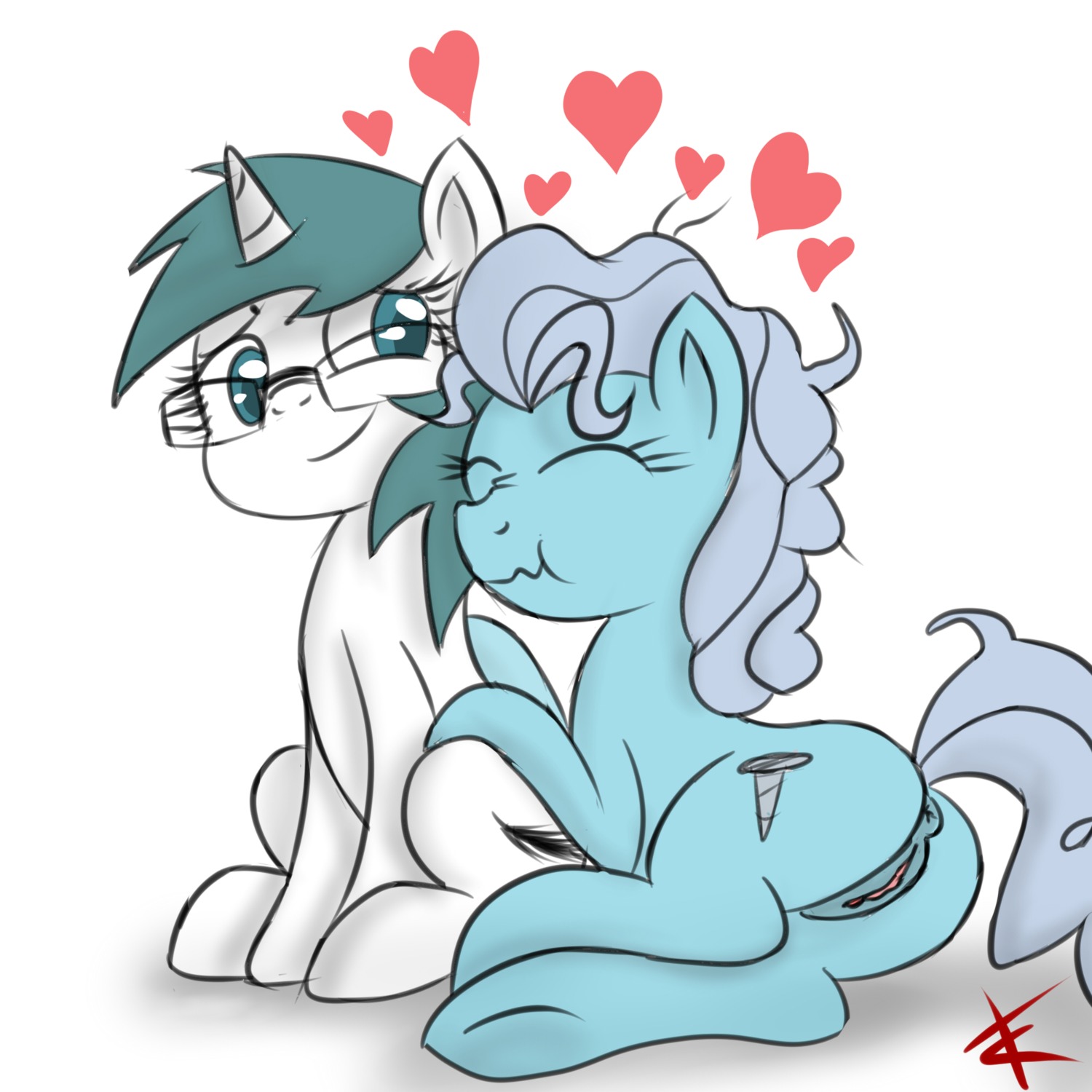 1:1 2012 anus crade cutie_mark duo e621 earth_pony equid equine eyes_closed eyewear fan_character female feral friendship_is_magic genitals glasses grey_hair hair hasbro heart_symbol hi_res horn horse mammal my_little_pony mythological_creature mythological_equine mythology pony screw_loose_(mlp) simple_background tail unicorn vulva white_background