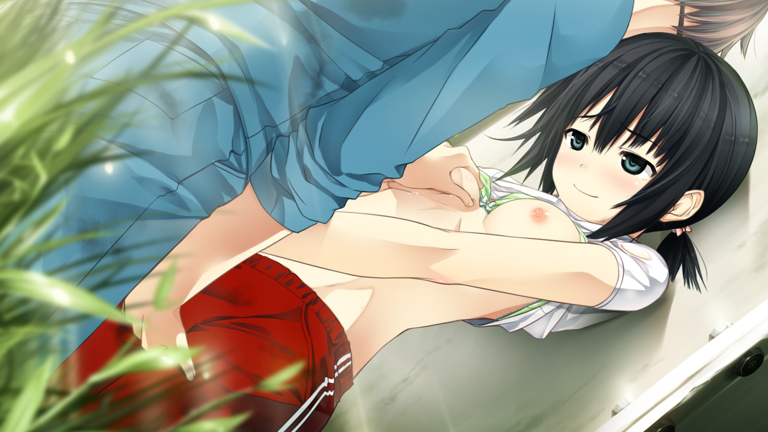 alishima_alice black_hair breast_grab breasts cura female game_cg monobeno nipples rule34 shirt_lift