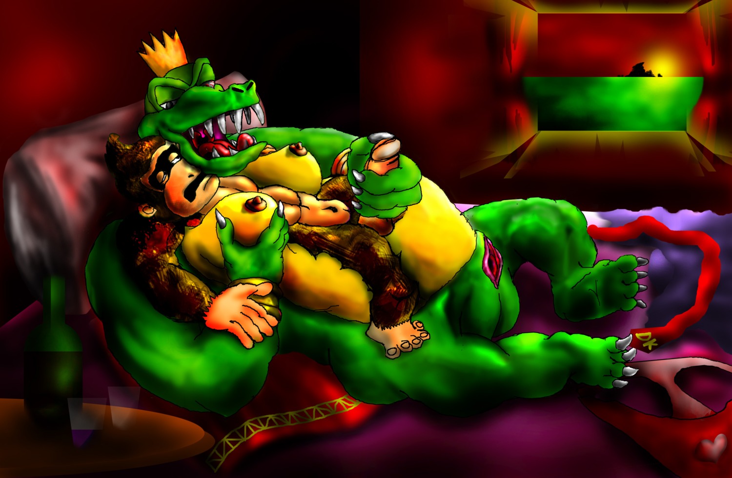 color donkey_kong donkey_kong_(series) furry interspecies jiggawhat k_rool kong kremling male male_only multiple_males nintendo no_humans open_mouth rule34 teeth yaoi
