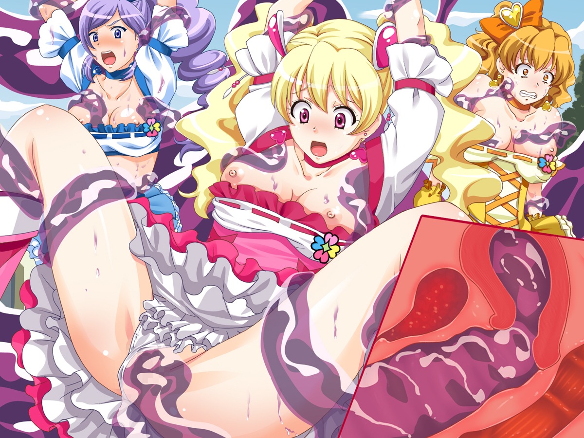 3girls aono_miki artist_request blonde_hair blush body_invasion breasts brown_eyes censored clenched_teeth clothed_sex clothing cross_section cure_berry cure_peach cure_pine dress dress_lift female fresh_precure! fresh_pretty_cure! futari_wa_pretty_cure long_hair magical_girl momozono_love multiple_females multiple_girls open_mouth oppai panties panties_aside panty_pull penetration precure pretty_cure purple_tentacles pussy rape restrained rule34 shirt shirt_pull slime_monster small_breasts spread_legs tears tentacle tentacle_rape translucent_tentacles uterus vaginal_penetration wide_eyed x-ray yamabuki_inori