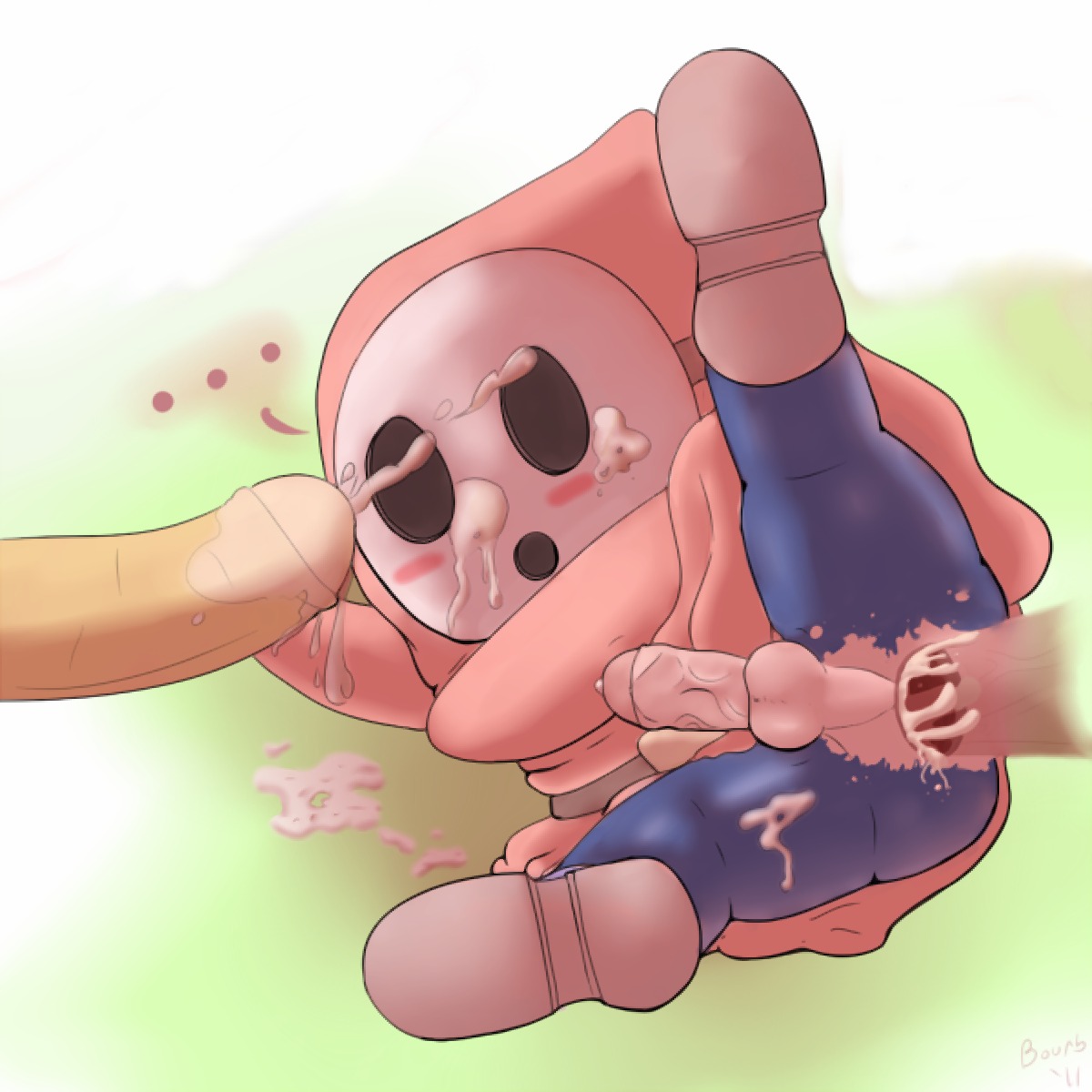 anal anal_sex ass balls blush bourbon_(artist) clothed clothing cum cum_covered cum_in_ass cum_inside cum_on_face cumshot edit erection gay looking_at_viewer male male_only mario_(series) mask nintendo orgasm penetration penis precum rule34 sex shy_guy source_request threesome torn_clothing yaoi