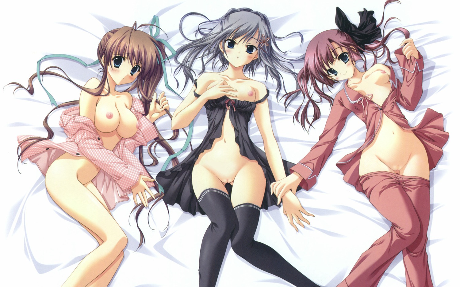 3girls akane_iro_ni_somaru_saka cameltoe female katagiri_yuuhi multiple_females multiple_girls nagase_minato nipples oppai pussy rule34 tachibana_mikoto thighhighs vagina