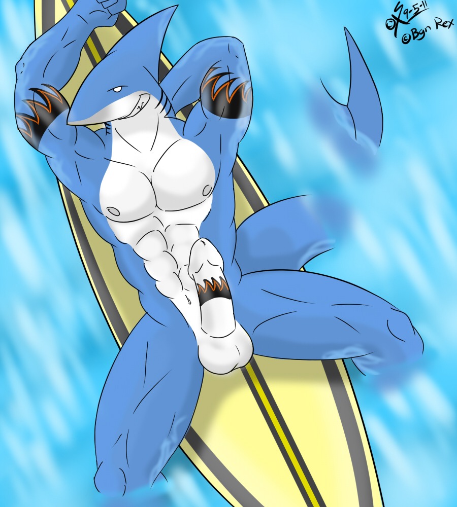 2011 abs anthro aquatic balls biceps big_muscles big_penis biped blue_body blue_skin e621 empty_eyes erection fangs fish flexing genitals gills grin hand_behind_head hands_behind_head humanoid_genitalia humanoid_penis looking_at_viewer lying male markings muscular muscular_anthro muscular_male nipples nude on_back pecs penis pose presenting relaxing rex_(bgn) saixyuniz-xynz shark smile solo spread_legs spreading surfboard surfer tattoo teeth vehicle water watercraft white_body white_eyes white_penis white_skin