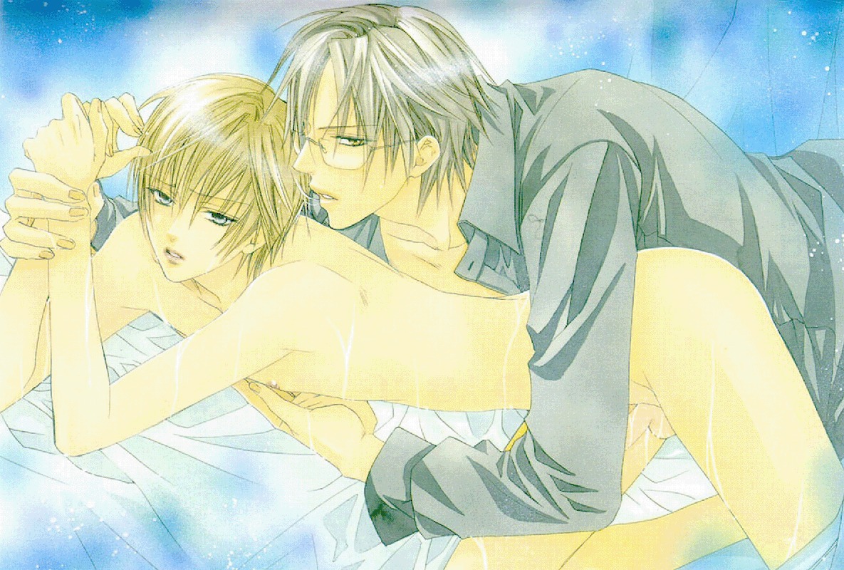 2boys all_fours anal bed brown_eyes clothed_male_nude_male glasses grey_eyes grey_shirt hands_up hug hug_from_behind human human_only light_brown_hair lips long_sleeves looking_at_viewer male male_only minami_haruka_(artist) multiple_boys multiple_males nude nude_male open_clothes open_shirt parted_lips penis restrained rule34 sex shiny shiny_hair shirt short_hair wrist_grab yaoi