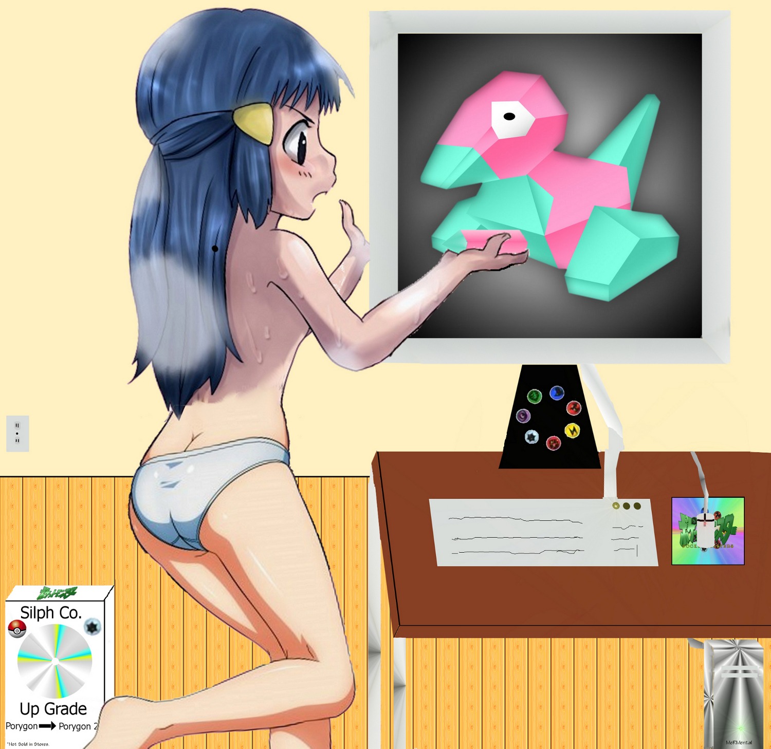 artificial_intelligence blouse blue_hair boots butt clothed clothing computer dawn_(pokemon) digital_creature duo e621 electronics female footwear generation_1_pokemon genitals hair hat headgear headwear hi_res human interspecies machine male male/female mammal nintendo not_furry panties penis pokemon pokemon_(species) pokemon_trainer pokephilia porygon robot shoes silph_co steam television topless topwear underwear unknown_artist upgrade vulva