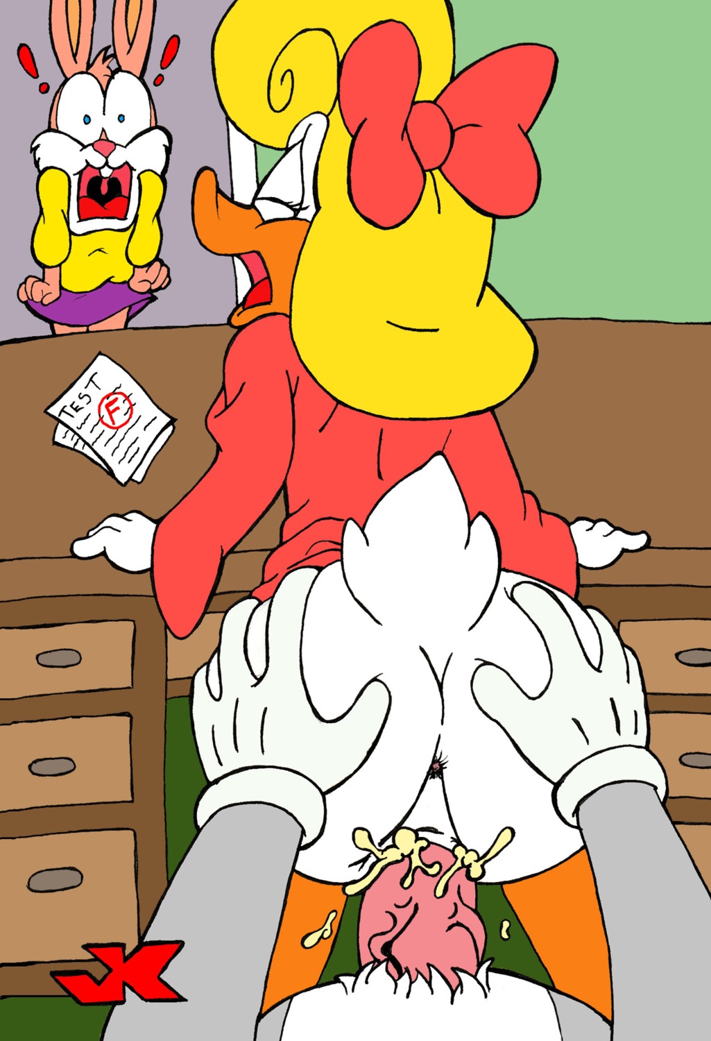 anthro babs_bunny bugs_bunny duck female fur furry grey_fur jk male mammal pink_fur rabbit rule34 shirley_the_loon soft_feathers straight tiny_toon_adventures uncensored warner_brothers white_feathers white_fur