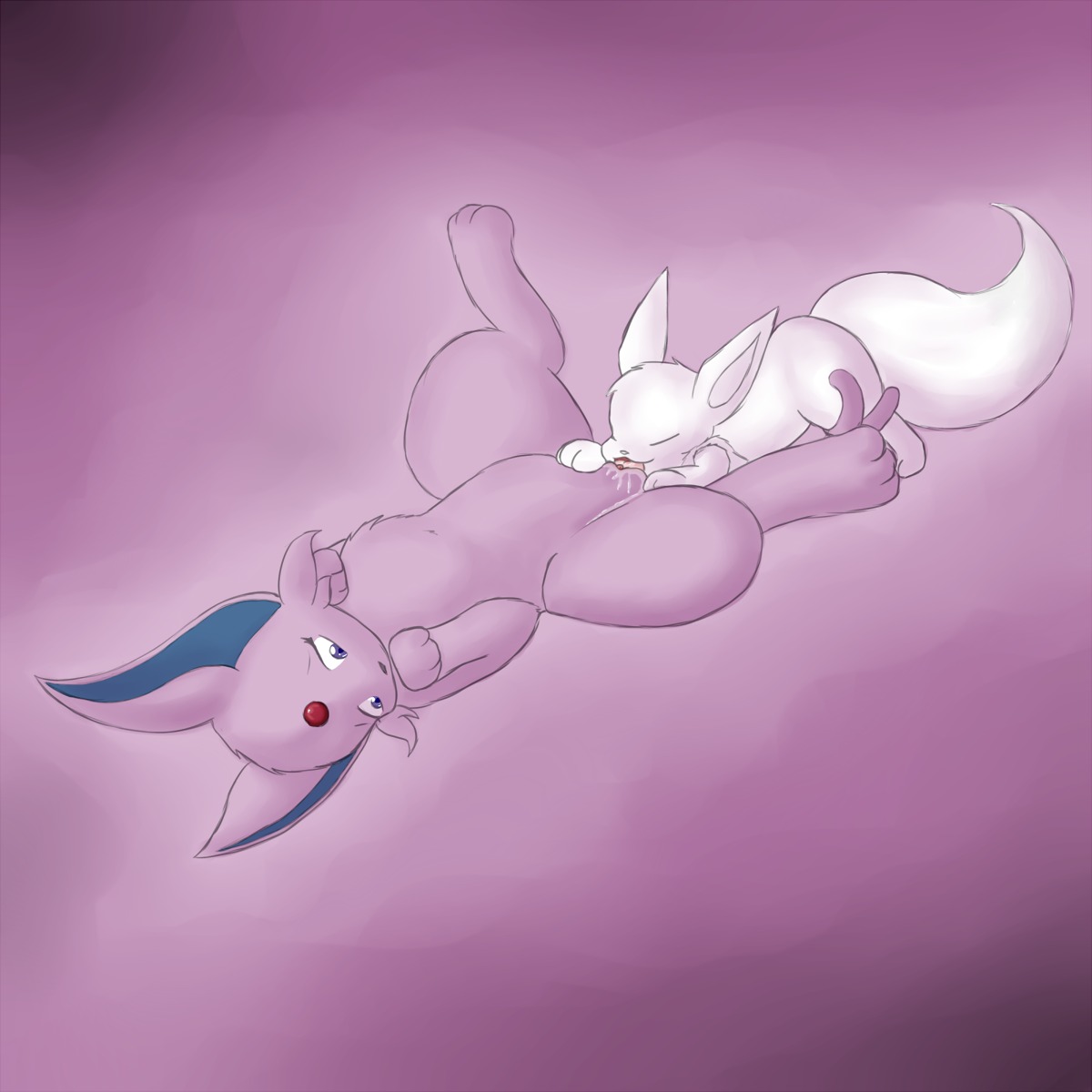 color cunnilingus eeveelution espeon female feral feral_on_feral fur male nintendo nude oral pokemon pokemon_(species) rule34 shenhibiki side_view size_difference straight