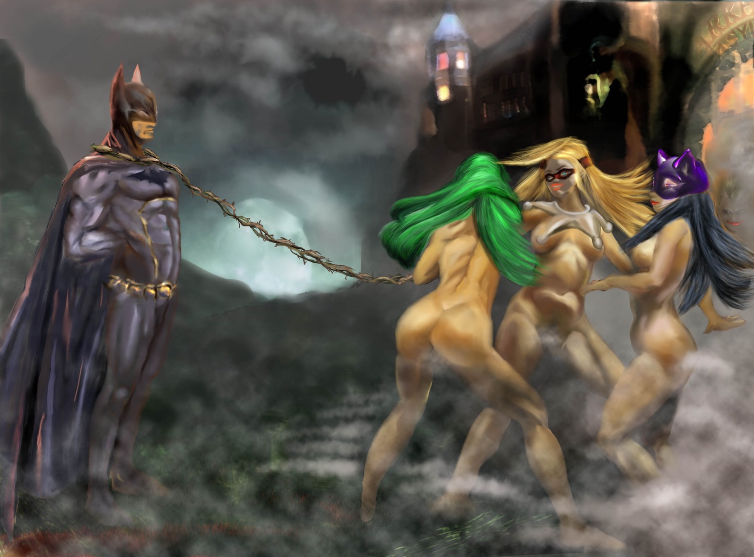 batman batman_(bruce_wayne) batman_(series) bruce_wayne catwoman dc dc_comics female femdom harley_quinn male pamela_isley poison_ivy rule34 selina_kyle straight_hair