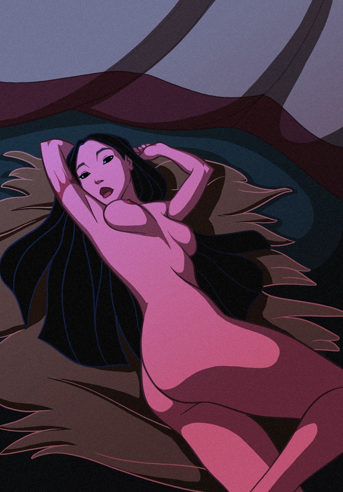 1girls areola areolae ass bare_shoulders black_eyes black_hair brainiacx breasts color colored dark-skinned_female dark_hair dark_skin disney disney_princess female female_only human long_hair lying naked native_american nipples nude on_side pocahontas pocahontas_(character) rule34 solo