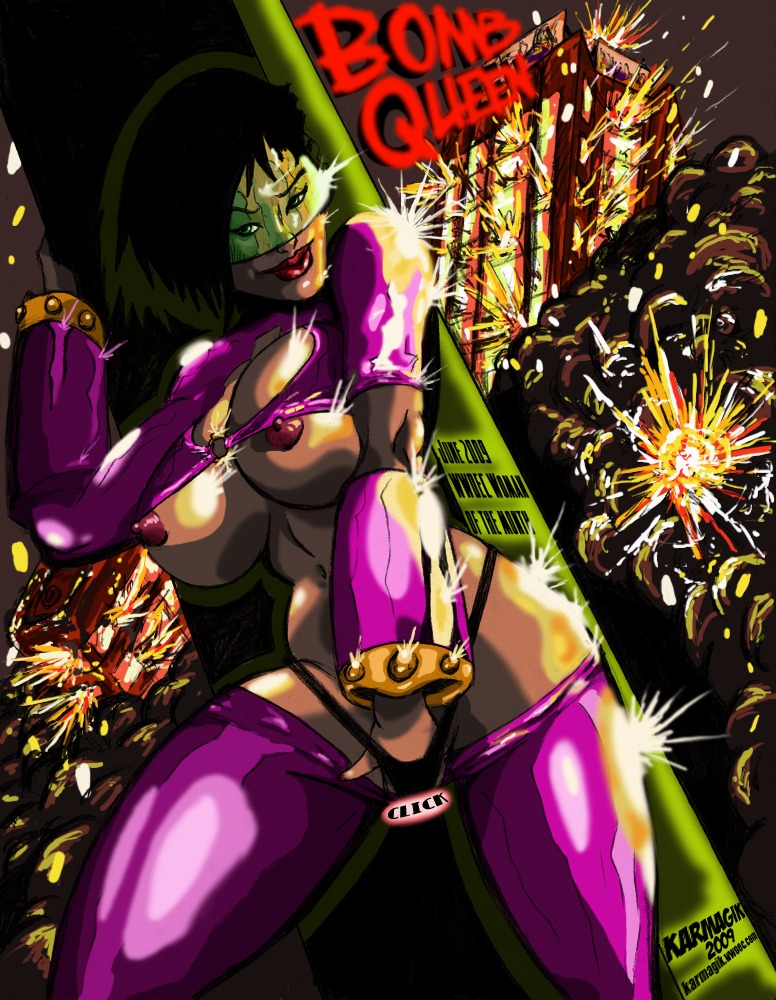 1girls 2009 bomb_queen colored female hand_in_panties image_comics karmagik masturbation rule34 solo the_chunt tinted_eyewear visor yellow-tinted_eyewear