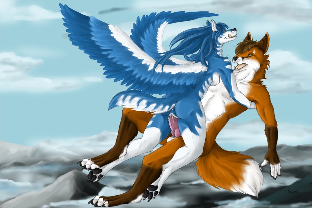 anthro bodily_fluids breasts canid canine canis cum digitigrade dipstick_tail duo e621 erection eyes_closed feathered_wings feathers feet female female_penetrated fox genital_fluids genitals hindpaw landscape_dwarfing macro male male/female male_penetrating male_penetrating_female mammal markings midair nude paws penetration penile penile_penetration penis penis_in_vagina raitsh sex tail tail_markings tala_(suntattoowolf) vaginal vaginal_penetration vulva werefox_(character) wings wolf