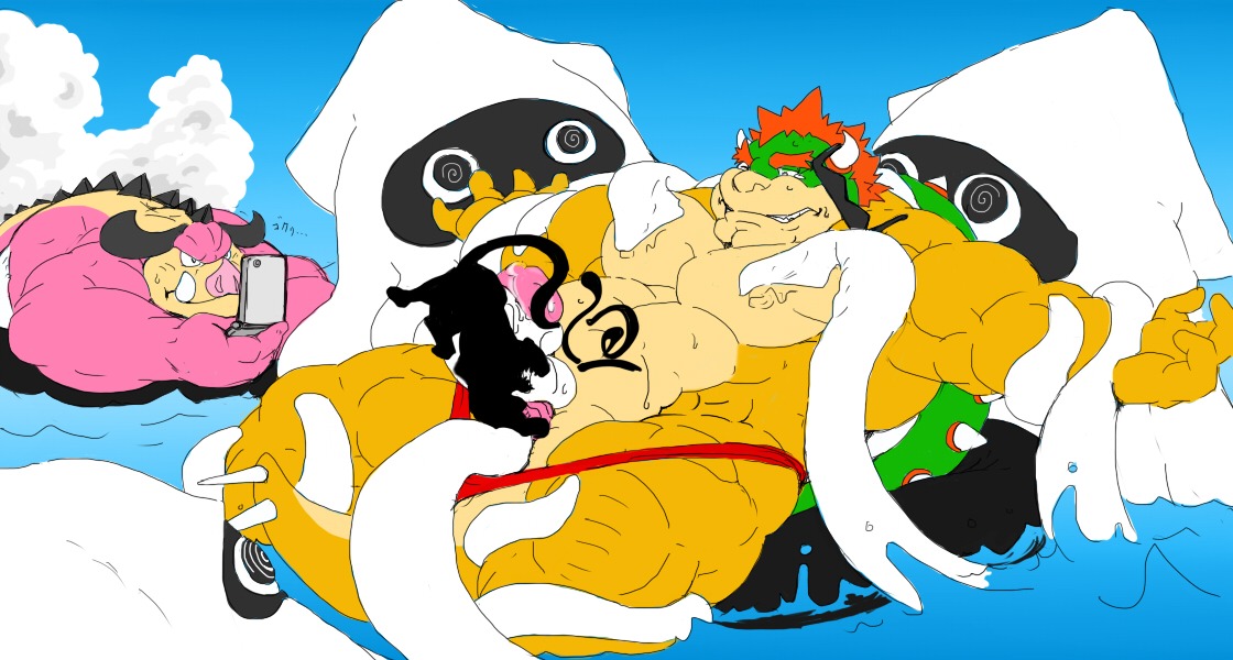blooper bowser green_shell horns koopa male male_only mario_(series) mario_and_luigi_(series) midbus nintendo nipples rule34 shell spiky_shell tagme