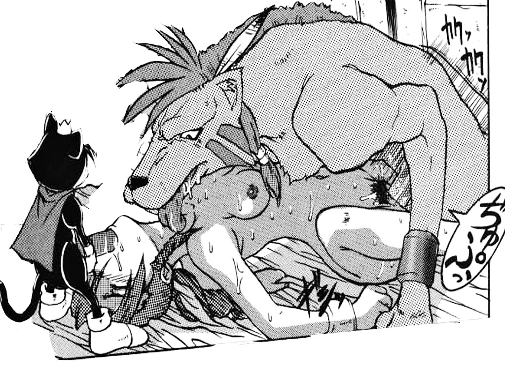 aerith_gainsborough arched_back artist_request breasts cait_sith_(ff) canid_on_humanoid deepthroat fellatio female feral final_fantasy final_fantasy_vii head_back human humanoid male male/female male_canine missionary_position nipples nude on_back oral pussy red_xiii rule34 sex spitroast spread_legs straight throat_swabbing vaginal_penetration zoophilia