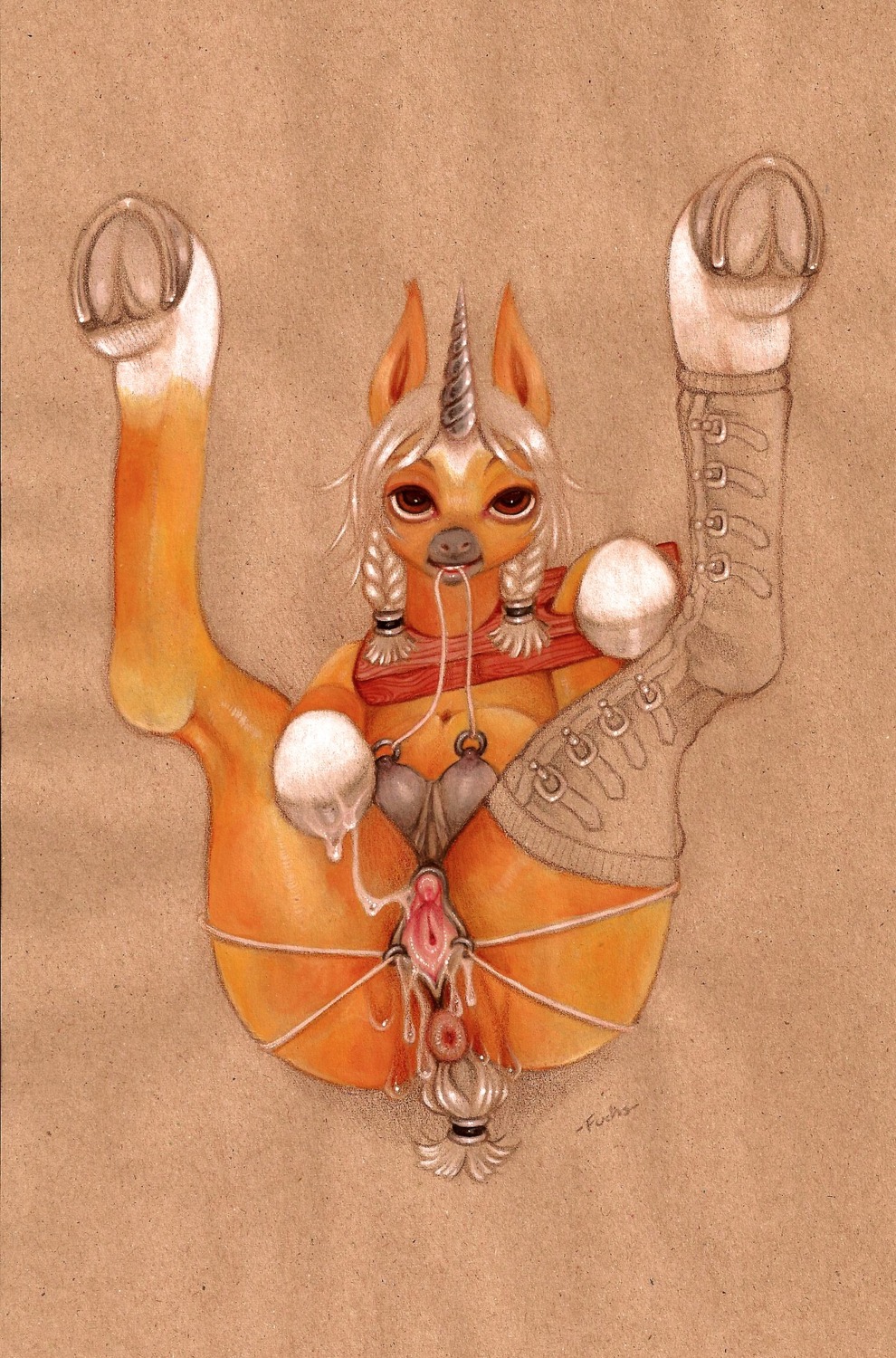 animal_genitalia animal_vulva anus black_teats black_udders black_vulva blonde_hair bodily_fluids braided_hair brown_body brown_eyes brown_fur clitoral_winking clitoris crotch_breasts e621 equid equine equine_genitalia equine_teats equine_udders equine_vulva female feral fuchs fur furgonomic_piercing furgonomics genital_fluids genital_piercing genitals hair hi_res hooves horn labia_piercing legs_up looking_at_viewer lying mammal masturbation mythological_creature mythological_equine mythology navel nipple_chain nipple_piercing nipples on_back piercing seductive solo spread_vulva spreader_straps spreading string teat_piercing teats udder_piercing udders unicorn unicorn_horn vaginal vaginal_fluids vaginal_masturbation vulva vulva_piercing