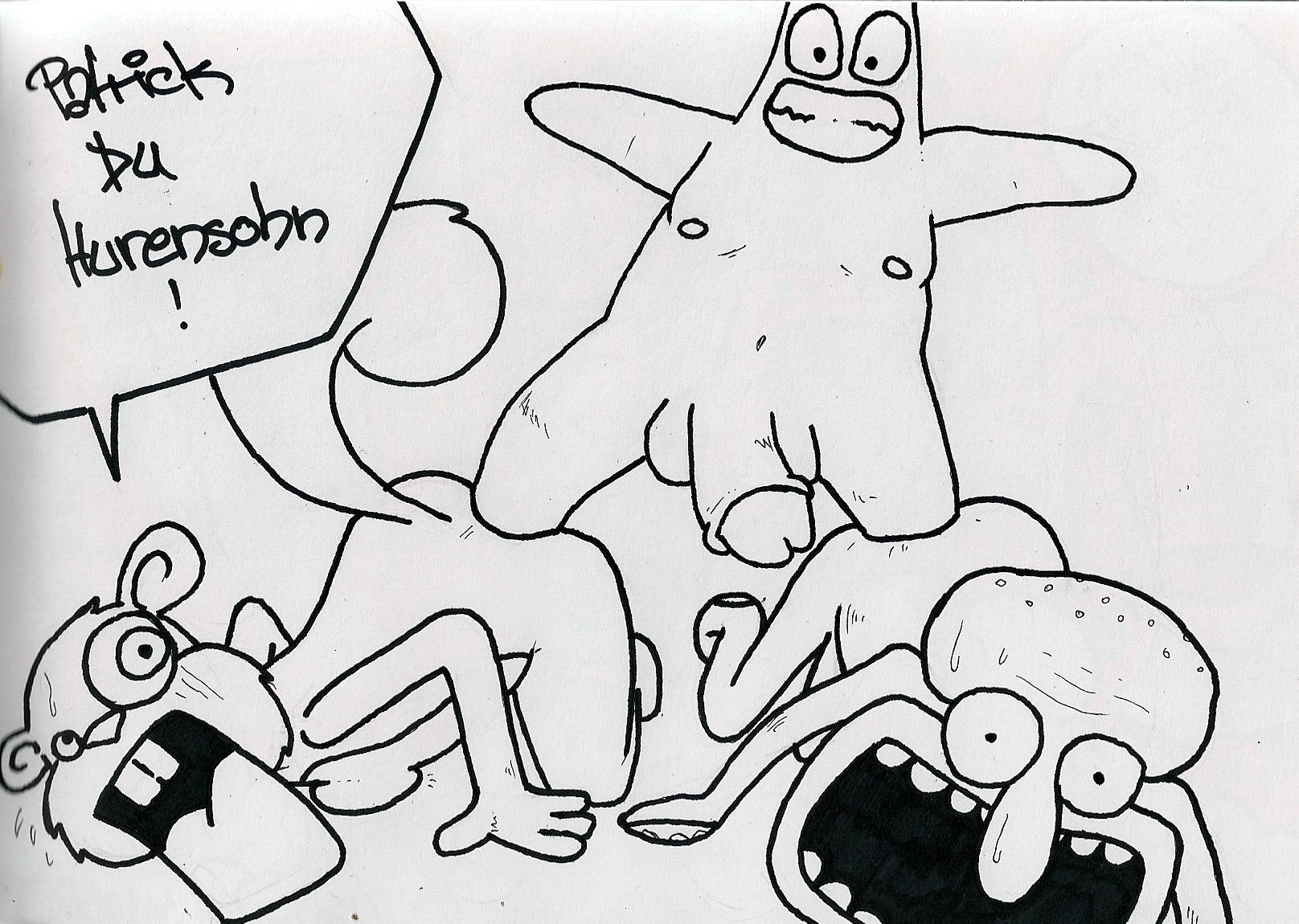 anal anal_penetration anthro aquatic asterozoan balls bisexual black_and_white breasts cephalopod coleoid e621 eastern_grey_squirrel echinoderm female foot_in_ass foot_insertion genitals giant_pacific_octopus grey_squirrel group hi_res male male/female male/male male_penetrated male_penetrating male_penetrating_male mammal mollusk monochrome nickelodeon nipples non-mammal_balls non-mammal_nipples nude octopodiform octopus patrick_star pen_(artwork) penetration penis rodent sandy_cheeks sciurid sex simple_background spongebob_squarepants squidward_tentacles starfish tail teeth traditional_media_(artwork) tree_squirrel unknown_artist what where_is_your_god_now white_background