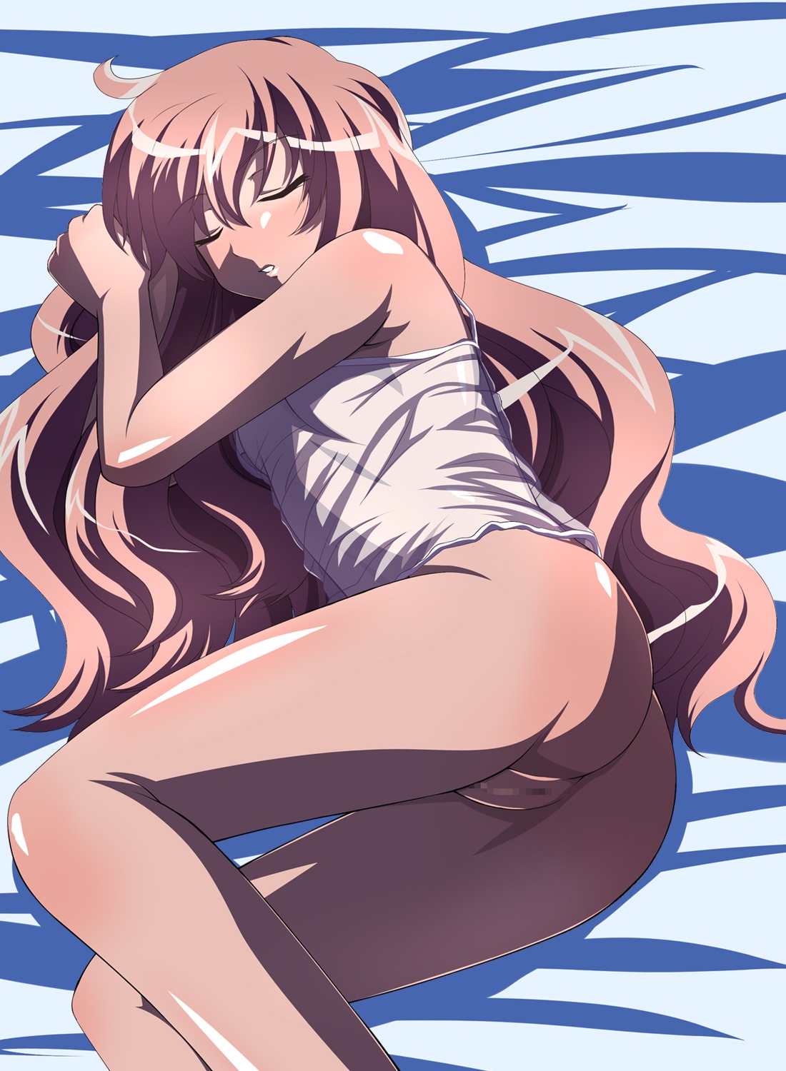 ashita_harere ass asu_hare asuhare bed blush camisole censored clothing female flat_chest highres long_hair louise_francoise_le_blanc_de_la_valliere negligee pink_hair pussy rule34 set sleeping zero_no_tsukaima