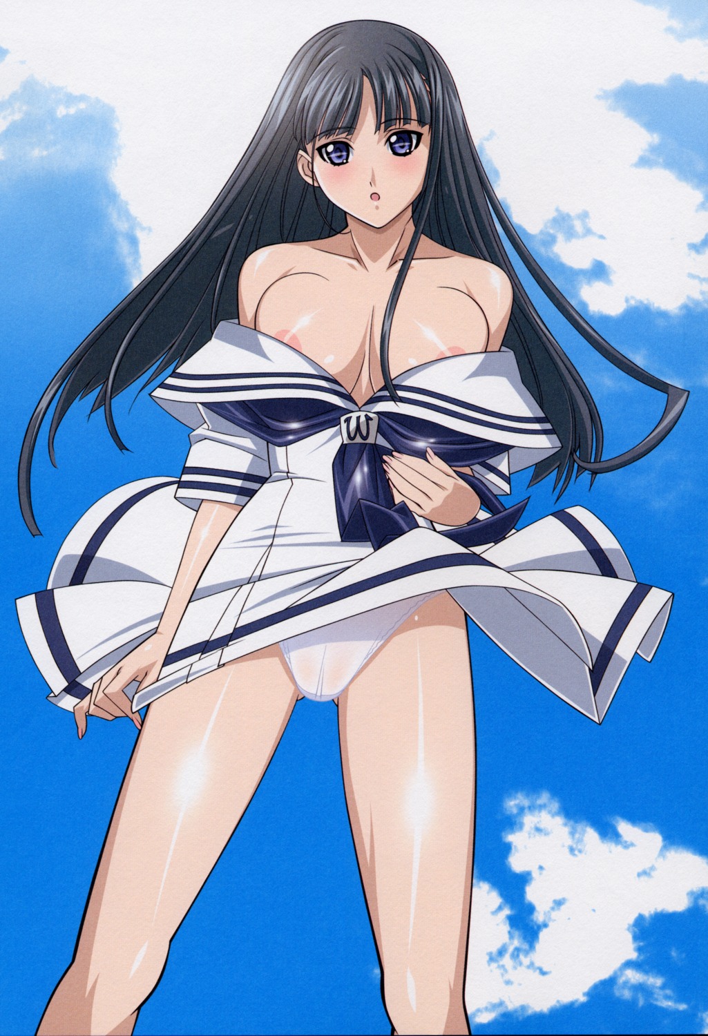 breasts cleavage female kuroda_kazuya mizushima_asa nipple_slip panties rule34 school_uniform screening sora_no_iro_mizu_no_iro