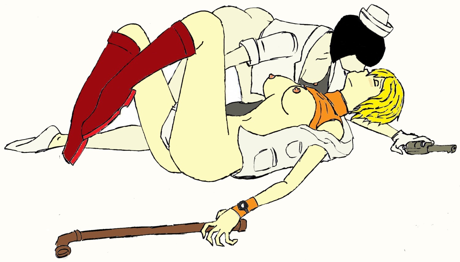 2d demon_nurse female firearm footwear handgun heather_mason human nurse nurse_(silent_hill) outerwear pale_skin pipe rule34 silent_hill silent_hill_3 tagme weapon wristwear