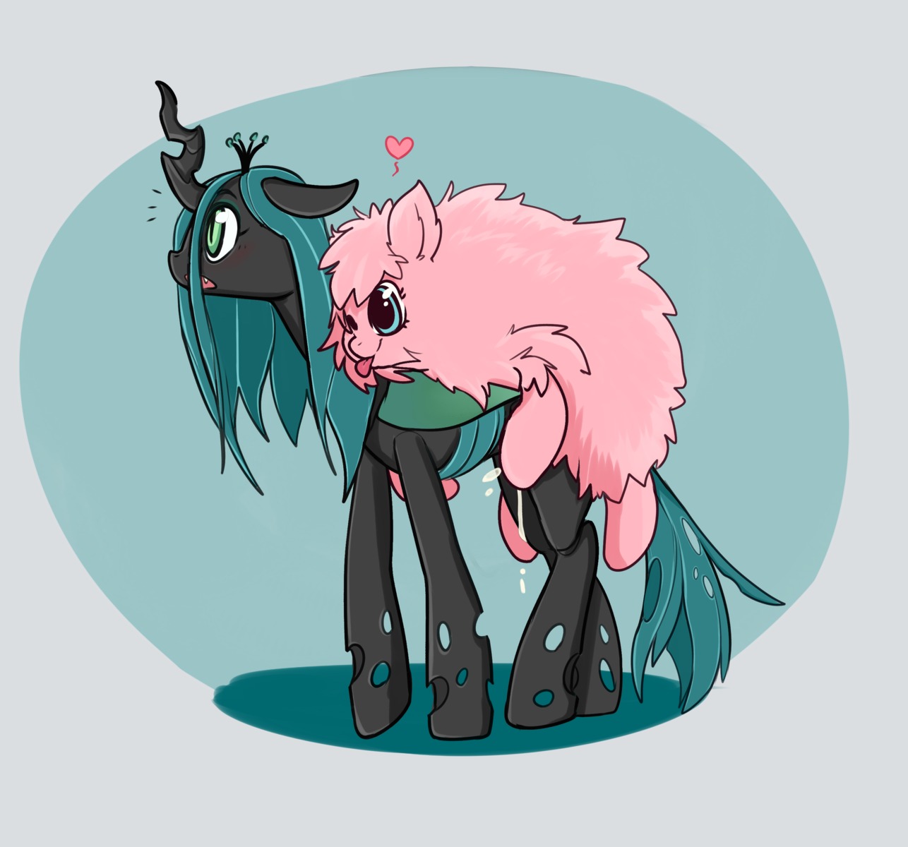absurd_res arthropod blue_eyes blush bodily_fluids changeling_(mlp) cum duo e621 earth_pony equid equine fan_character female feral feral_on_feral fluffle_puff friendship_is_magic fur genital_fluids green_eyes hair hasbro heart_symbol hi_res horn horse interspecies long_hair mammal my_little_pony nude open_mouth pink_body pink_fur pony pupils queen_chrysalis_(mlp) sex side_view slit_pupils tongue tongue_out unknown_artist