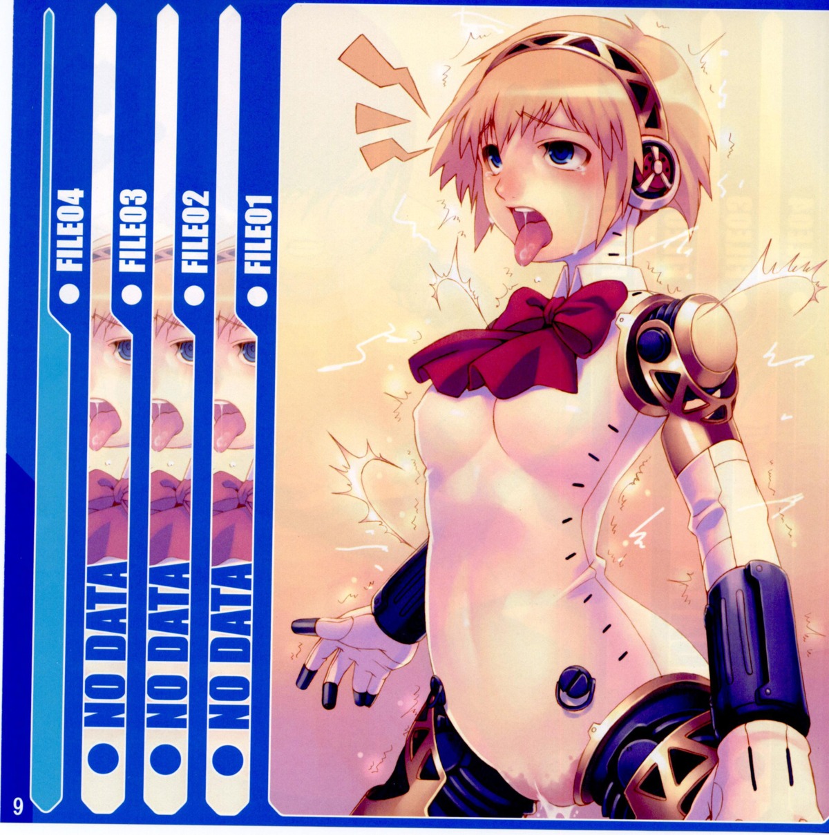 aegis_(persona) ahe_gao aigis_(persona) android blonde_hair blue_eyes bow cameltoe electricity electrocution female fucked_silly hairband highres naughty_face nonude open_mouth persona persona_3 pussy pussy_juice rule34 short_hair solo takara_shinnosuke tasaka_shinnosuke tongue wet