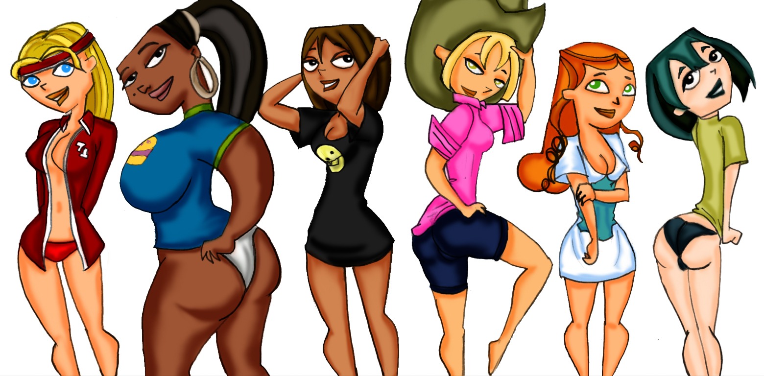 6girls ass big_breasts bimbo blonde_hair blue_eyes breasts bridgette_(tdi) busty cleavage clothing_swap courtney_(tdi) dark-skinned_female dark_skin drago-flame female female_only goth gwen_(tdi) hair hoop_earrings humanoid izzy_(tdi) large_breasts latina leshawna_(tdi) lindsay_(tdi) long_hair multiple_females multiple_girls panties rule34 shirt straight_hair teeth total_drama_island