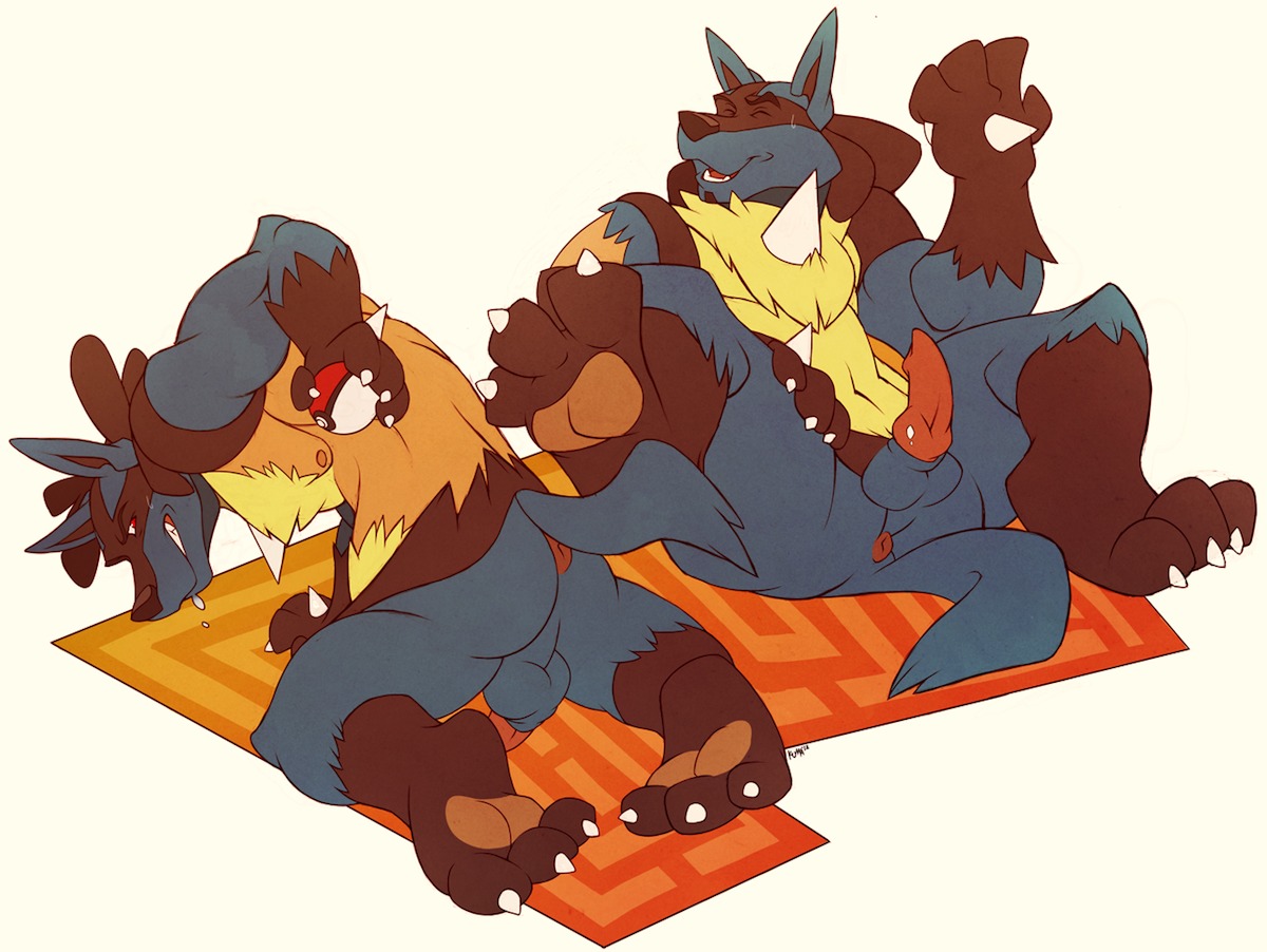 1boy anthro anus canine fur furry kuma lucario male male_only nipples pokemon pokemon_(species) rule34 solo transformation