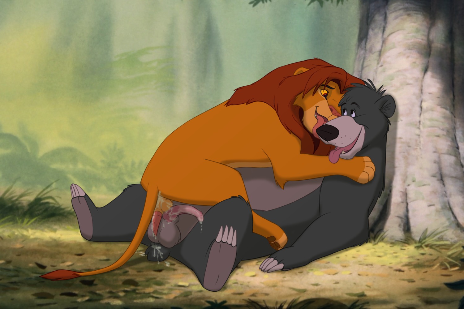 absurd_res after_sex anatomically_correct anatomically_correct_genitalia anatomically_correct_penis animal_genitalia animal_penis balls baloo bear black_nose bodily_fluids claws crossover cum cum_in_ass cum_inside cum_on_balls cum_on_penis disney duo e621 felid feline_genitalia feline_penis feral feral_on_feral flaccid fur genital_fluids genitals hi_res licking lion lying male male/male male_feral male_on_bottom male_on_top mammal nude on_back on_bottom on_model on_top pantherine penis plant simba_(the_lion_king) sloth_bear smile tapering_penis the_giant_hamster the_jungle_book the_lion_king toe_claws tongue tongue_out toony tree ursine ursine_penis