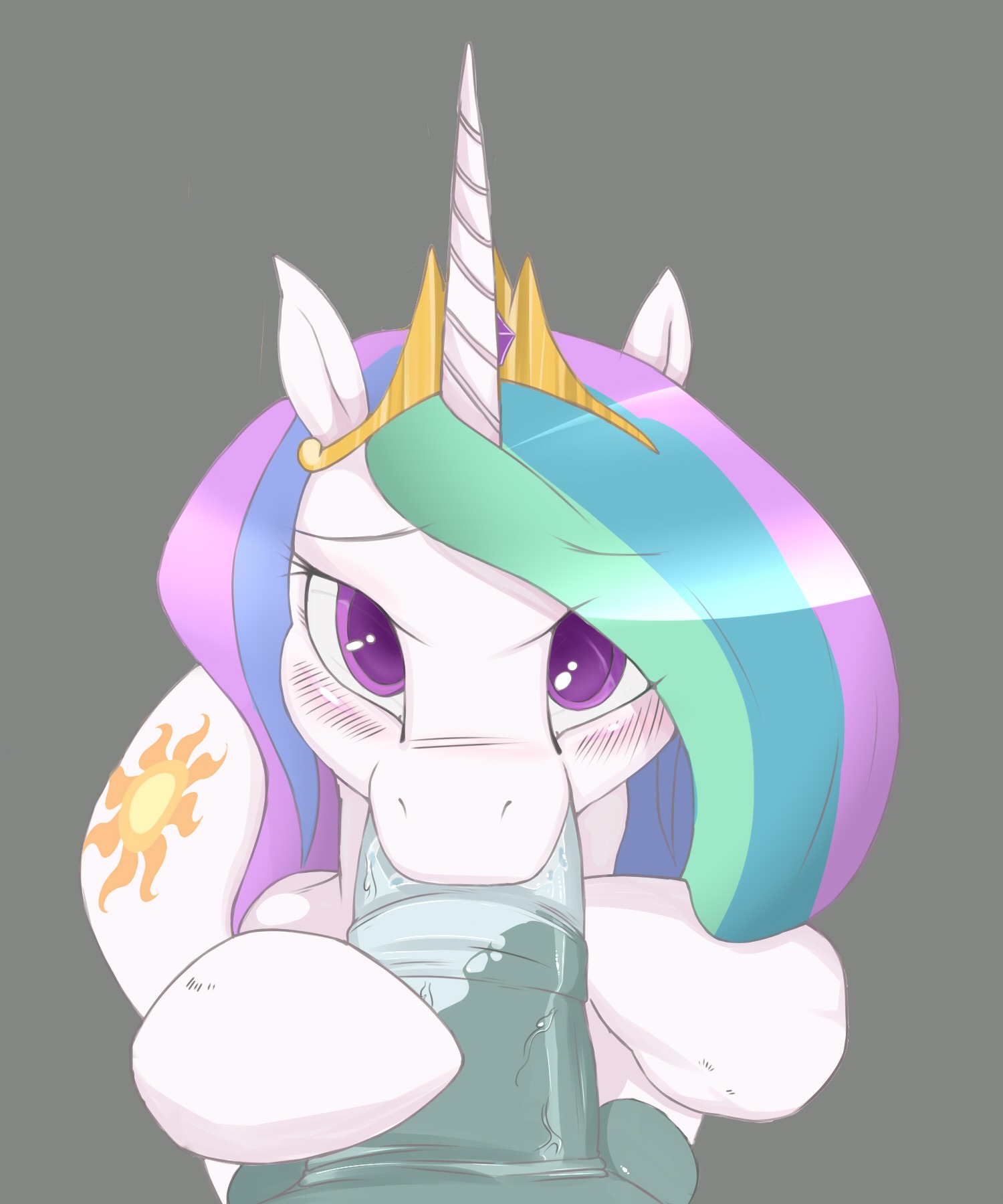 2014 5:6 animal_genitalia animal_penis balls blush crown cutie_mark disembodied_penis duo e621 equid equine equine_genitalia equine_penis erection fellatio female female_focus female_penetrated feral friendship_is_magic fur genitals grey_background hair hasbro headgear hi_res horn horse long_hair male male/female male_penetrating male_penetrating_female mammal multicolored_hair my_little_pony mythological_creature mythological_equine mythology oral oral_penetration penetration penile penis princess_celestia_(mlp) purple_eyes sex simple_background snk_(artist) solo_focus unicorn vein white_body white_fur