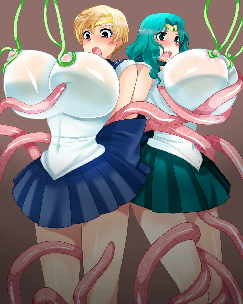 2girls bishoujo_senshi_sailor_moon breasts busty cleavage clothing ebimayo erect_nipples erect_nipples_under_clothes female female_only haruka_tenou large_breasts michiru_kaiou multiple_females multiple_girls nipples rule34 sailor_neptune sailor_uranus skirt tagme tentacle voluptuous