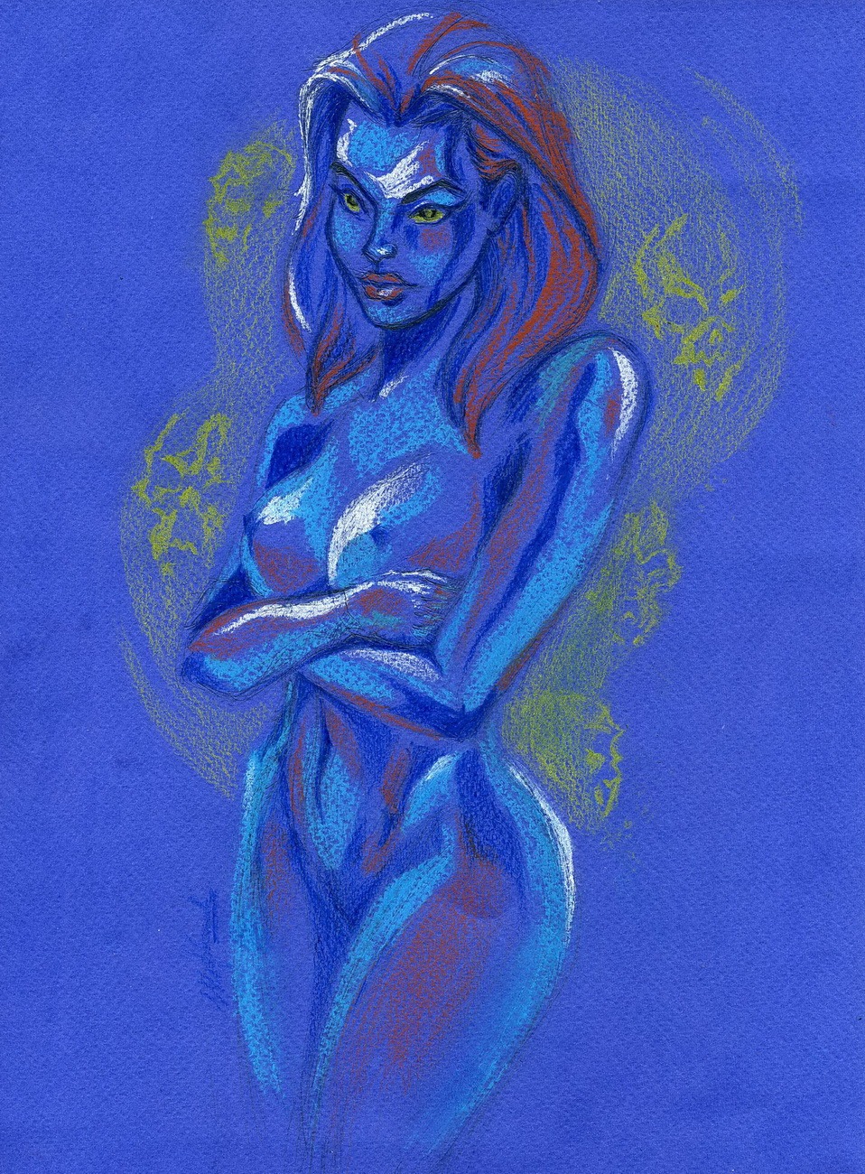 1girls blue_skin breasts erizabetitsme female female_only marvel marvel_comics mystique naked nude red_hair rule34 solo tagme x-men yellow_eyes