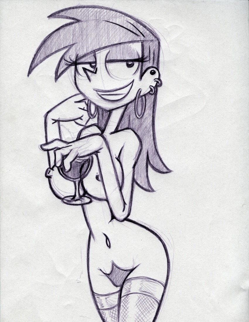 1girls alcohol breasts cartoon_network drunk ear_piercing earrings female female_only fishnets foster's_home_for_imaginary_friends frankie_foster human king-cheetah nude pussy rule34 sketch solo stockings wine wine_glass