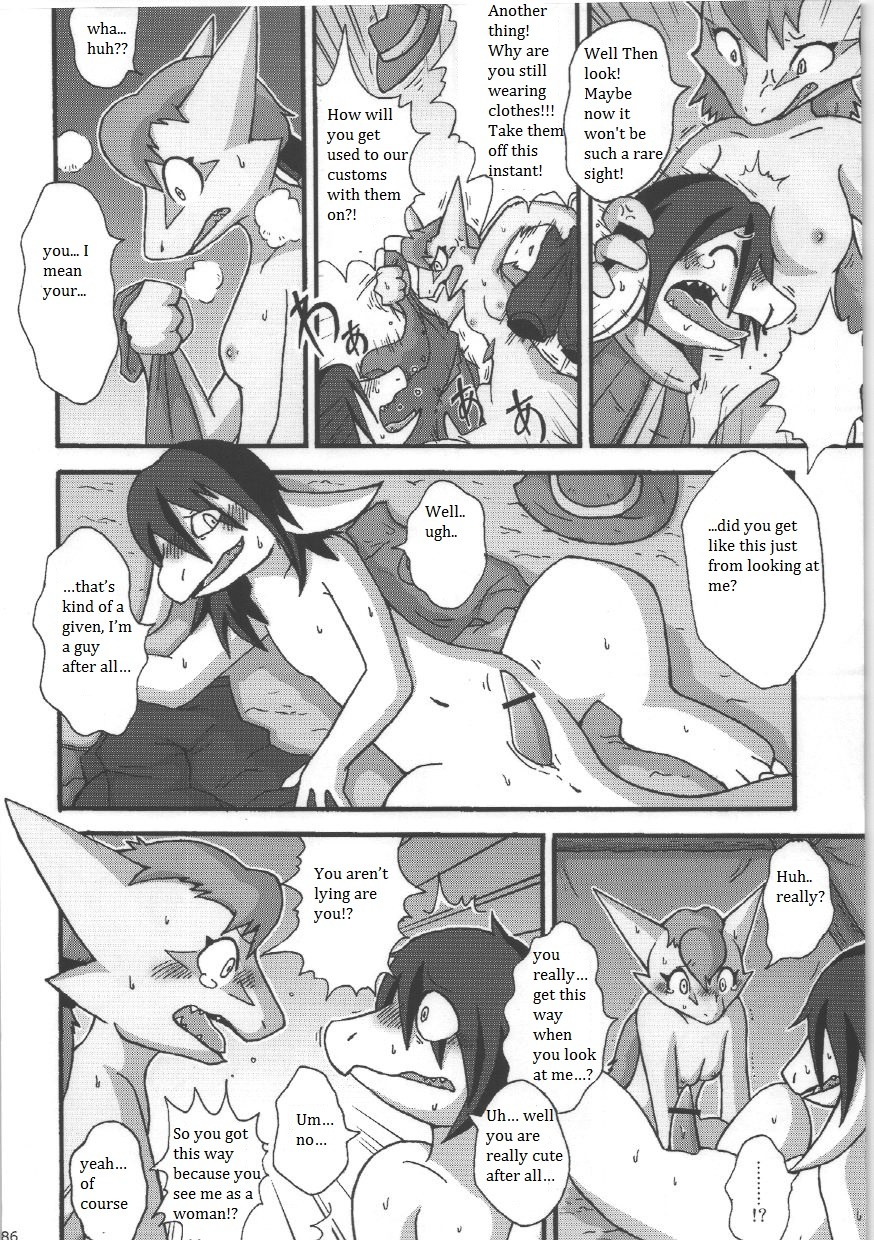 anthro breasts comic dragon duo e621 english_text female genitals greyscale hi_res looking_up male male/female mikaduki_karasu monochrome mythological_creature mythological_scalie mythology nipples non-mammal_breasts non-mammal_nipples scalie tail text translated vulva