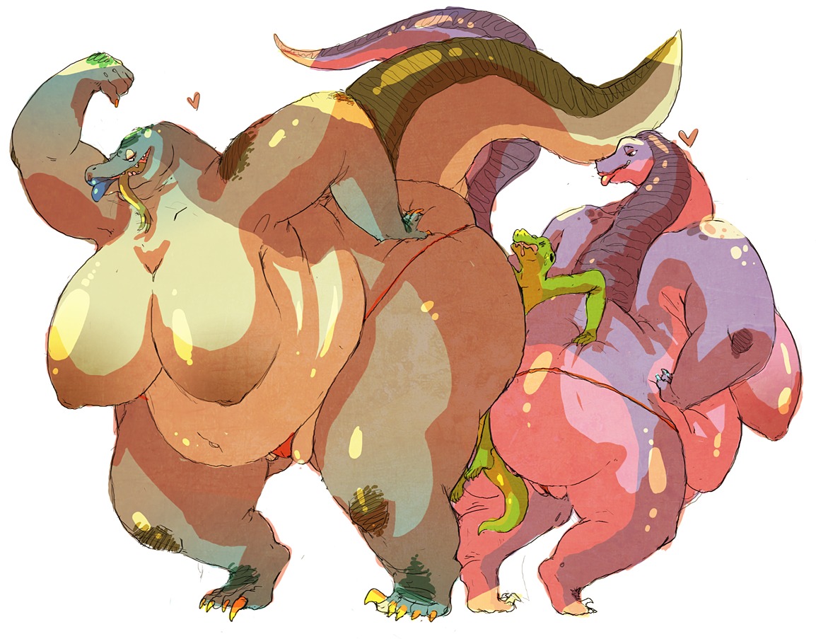 anthro between_butts big_breasts big_butt bisexual breasts butt butt_crush clothing crocodilian crush dinosaur e621 female female/female genitals group huge_breasts huge_butt larger_female male male/female nipples non-mammal_breasts non-mammal_nipples obese opblaaskrokodil overweight prehistoric_species puja reptile saurischian scalie size_difference smaller_male sorbei tail theropod thong tyrannosaurid tyrannosauroid tyrannosaurus tyrannosaurus_rex underwear vulva
