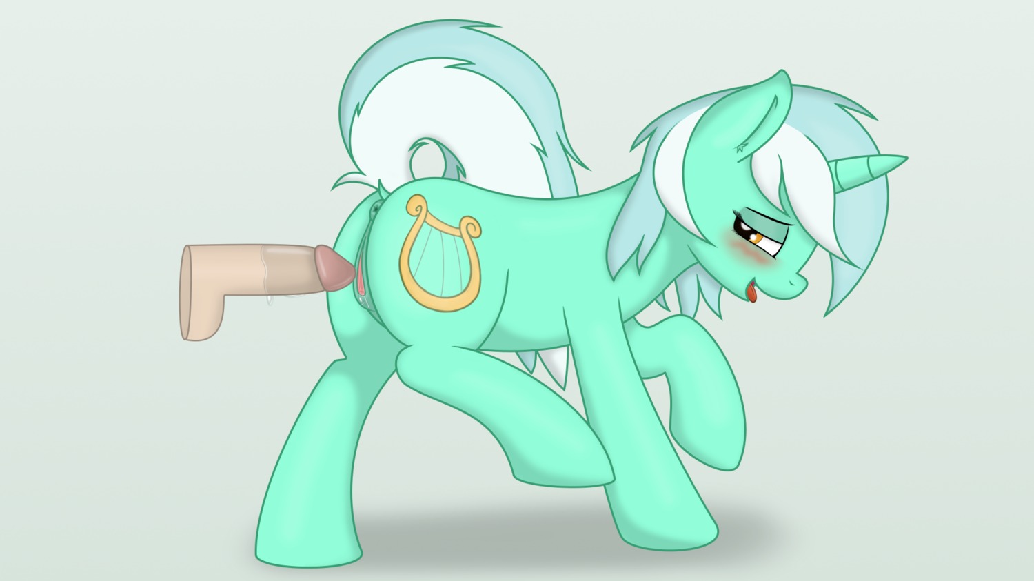2014 anus blush bodily_fluids butt clitoris cutie_mark dildo duo e621 equid equine erection female feral friendship_is_magic genital_fluids genitals grey_background hair half-closed_eyes hasbro hi_res horn htpot humanoid_genitalia humanoid_penis looking_back lyra_heartstrings_(mlp) male male/female mammal multicolored_hair my_little_pony mythological_creature mythological_equine mythology narrowed_eyes nude open_mouth penis raised_leg raised_tail sex_toy simple_background smile solo_focus tail tongue tongue_out two_tone_hair unicorn vaginal_fluids vulva