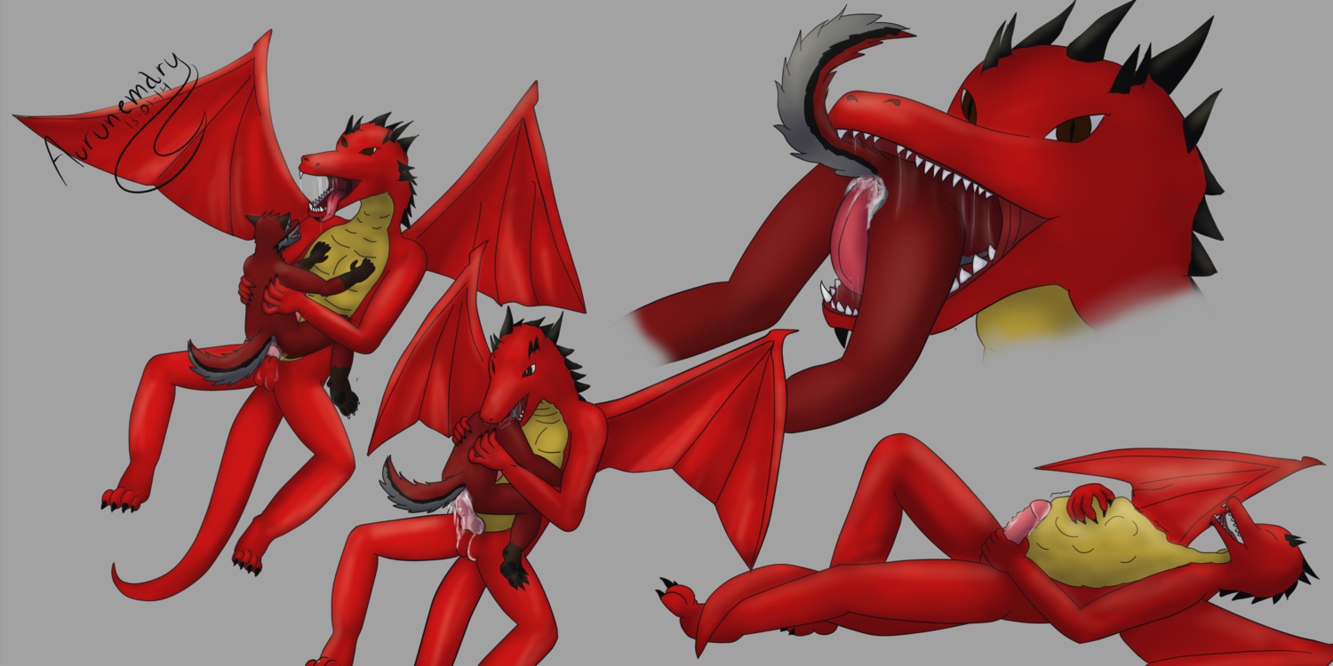 2:1 anal anal_penetration anthro aurunemaru bodily_fluids canid canine cum dominant dragon duo e621 erection fox fur genital_fluids genitals hi_res larger_dom larger_male male male/male male_penetrated male_penetrating male_penetrating_male mammal mythological_creature mythological_scalie mythology penetration penis red_body red_fur scalie sex size_difference smaller_male swallowing tail vore