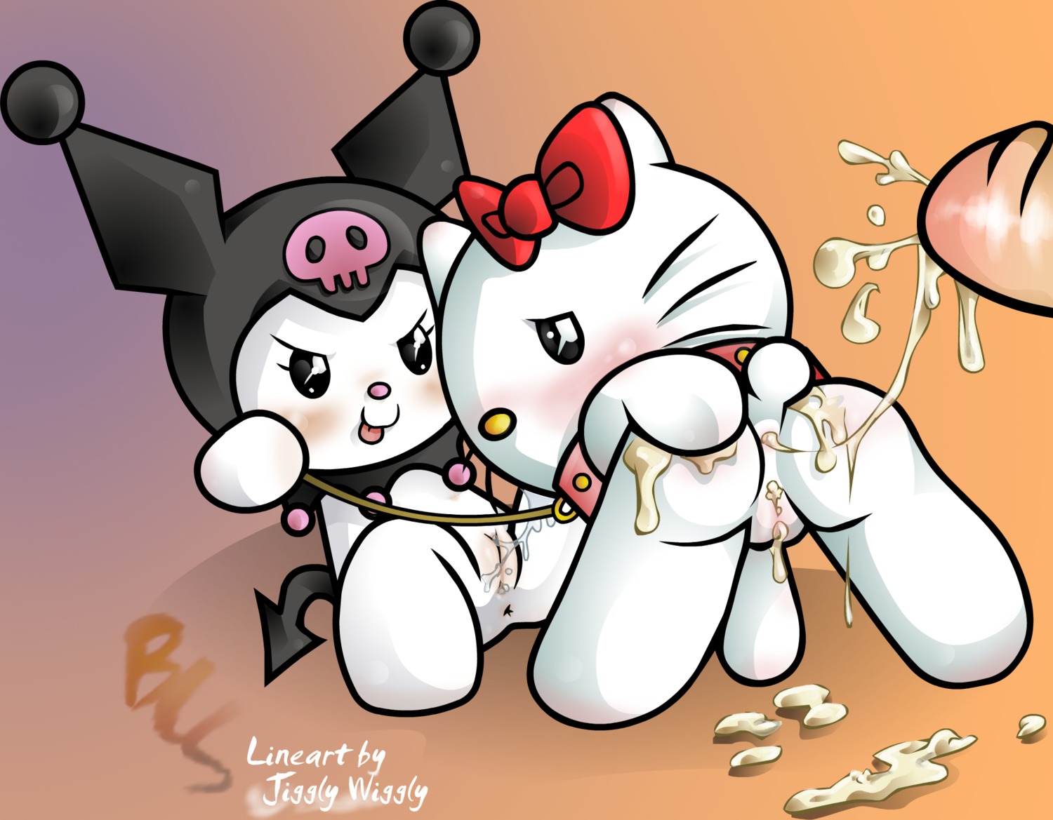 1boy 2girls after_anal after_sex anthro anus ass bcs buttercup_saiyan collar cum cum_in_ass cum_in_pussy cum_inside cum_on_ass cunnilingus disembodied_penis erection faceless_male female hello_kitty hello_kitty_(character) hello_kitty_(series) kitty_white kuromi leash male onegai_my_melody penis pussy rear_view rule34 sanrio simple_background spread_legs spreading