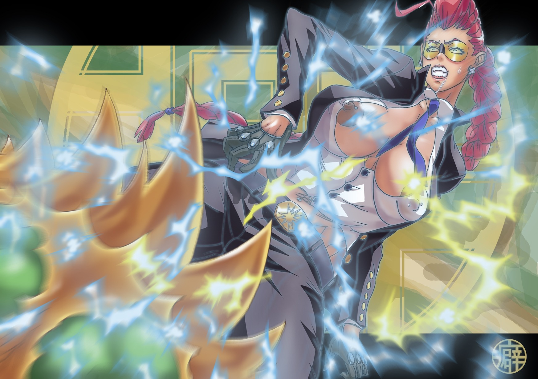 1girls blanka breasts capcom crimson_viper electricity electrostimulation female human male milf red_hair rule34 straight_hair street_fighter