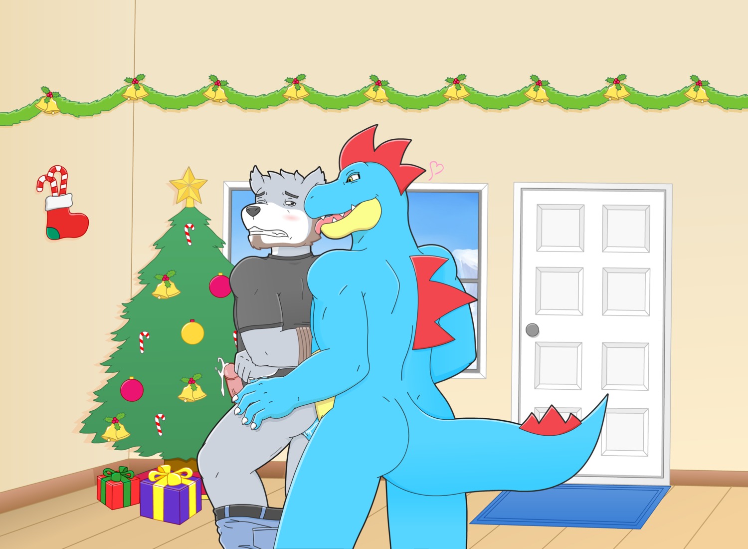 anal anal_penetration anthro bdsm bear blue_body blue_scales blush bodily_fluids bondage bound butt canid canine canis christmas clenched_teeth clothing crocodilian dominant dominant_male duo e621 embarrassed erection feraligatr forced fur generation_2_pokemon genital_fluids genitals glans grey_body grey_fur hi_res holidays humanoid_genitalia humanoid_penis inside interspecies licking male male/male male_penetrated male_penetrating male_penetrating_male mammal meteorsmash nintendo nude one_eye_closed penetration penis plant pokemon pokemon_(species) pokemorph precum public rape reptile rope scales scalie sex spikes submissive submissive_male teeth tongue tongue_out tree undressing wolf