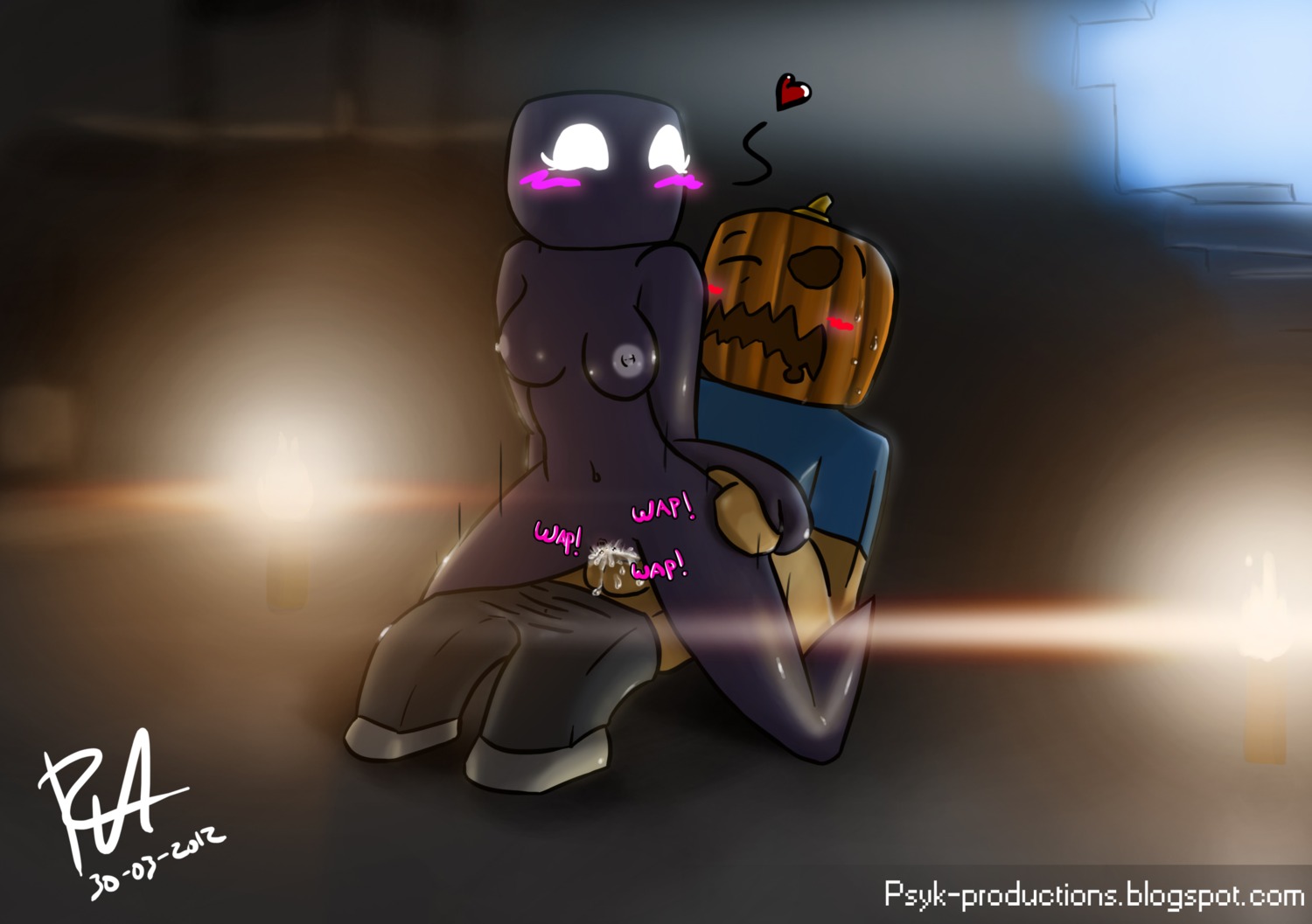 blush breasts cave cum cum_in_pussy cum_inside enderman enderwoman female heart male minecraft psyk323 pumpkin pussy rule34 small_breasts steve_(minecraft) straight