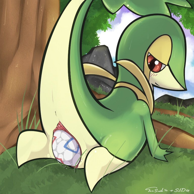 1:1 anus bodily_fluids cloud conditional_dnp e621 egg female feral generation_5_pokemon genital_fluids genitals insomniacovrlrd leaf nintendo oviposition plant pokemon pokemon_(species) red_eyes sildre snivy solo tail tree vaginal_fluids vulva wet wood