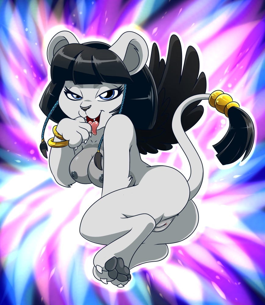 2014 anthro anus bedroom_eyes biped black_hair blue_eyes bracelet breasts butt claws detailed_background digital_media_(artwork) digitigrade e621 egyptian eyebrows eyelashes feathered_wings feathers felid female fur genitals hair half-closed_eyes jewelry licking lonbluewolf looking_at_viewer mammal mythological_creature mythological_sphinx mythology narrowed_eyes natari nipples nude open_mouth pawpads paws seductive solo tongue tongue_out vulva wings